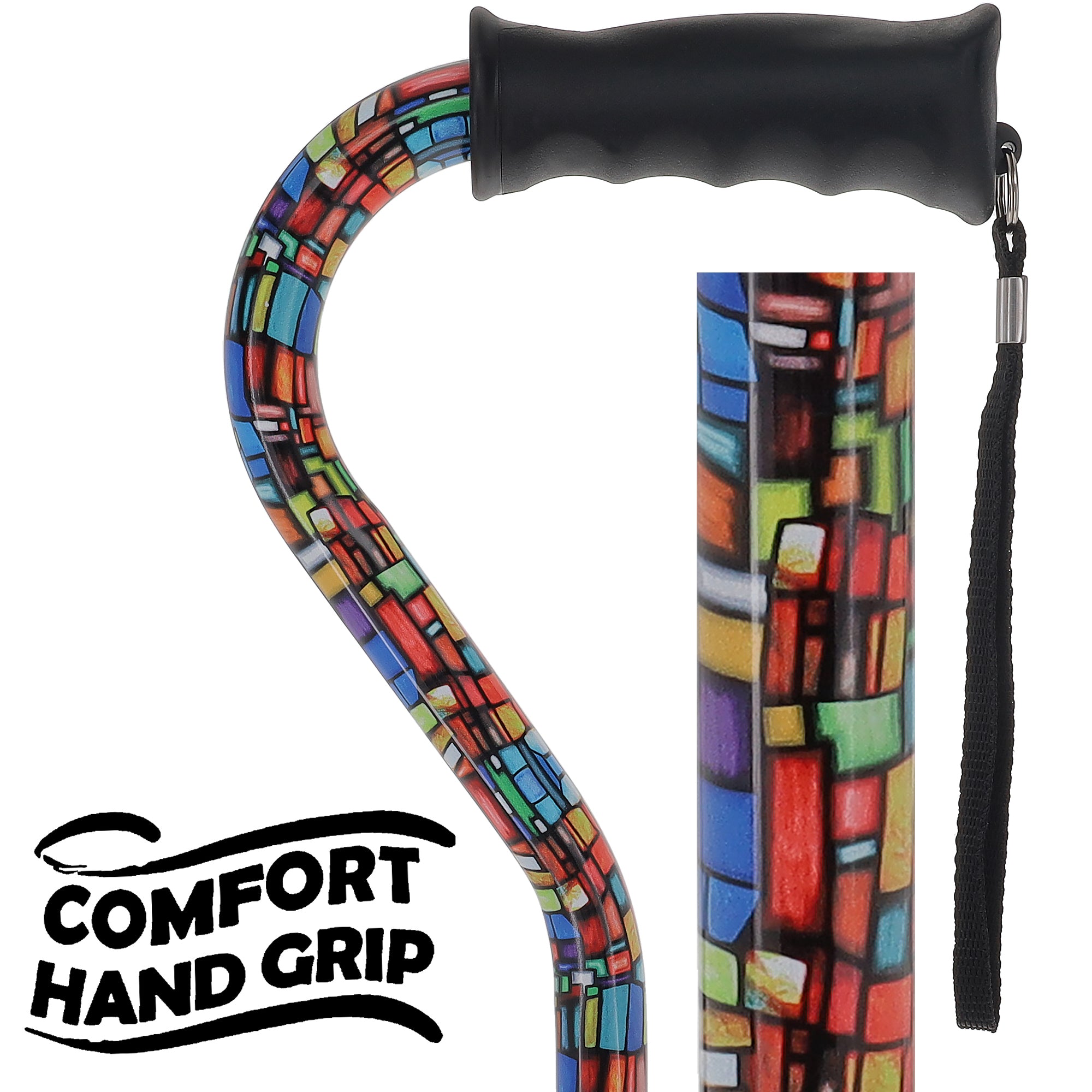 Mosaic Stained Designer Cane: Adjustable, Comfort Grip Offset Sale Authentic