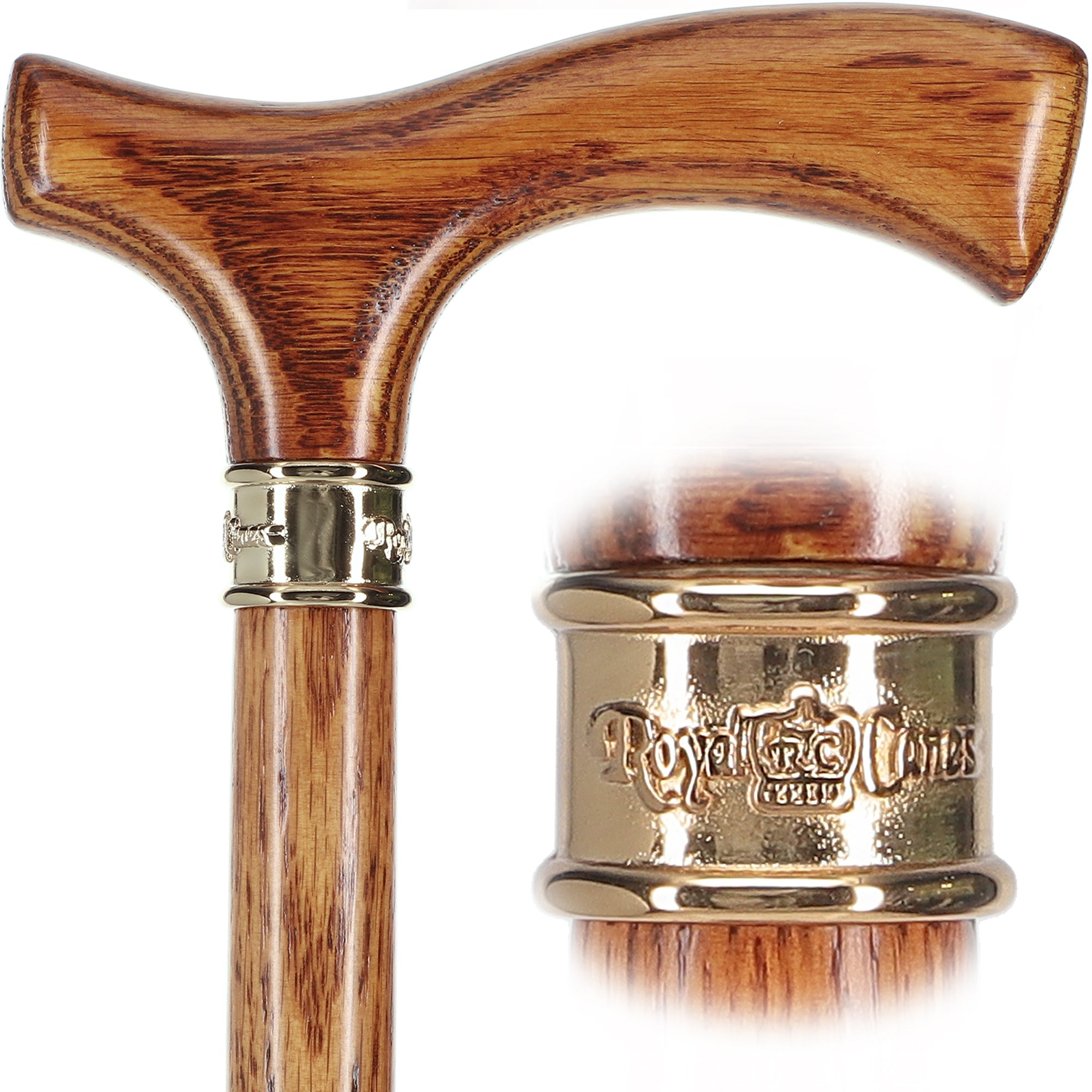 Elegant Fritz Oak Cane w/ Embossed Brass Collar Clearance 100% Guaranteed