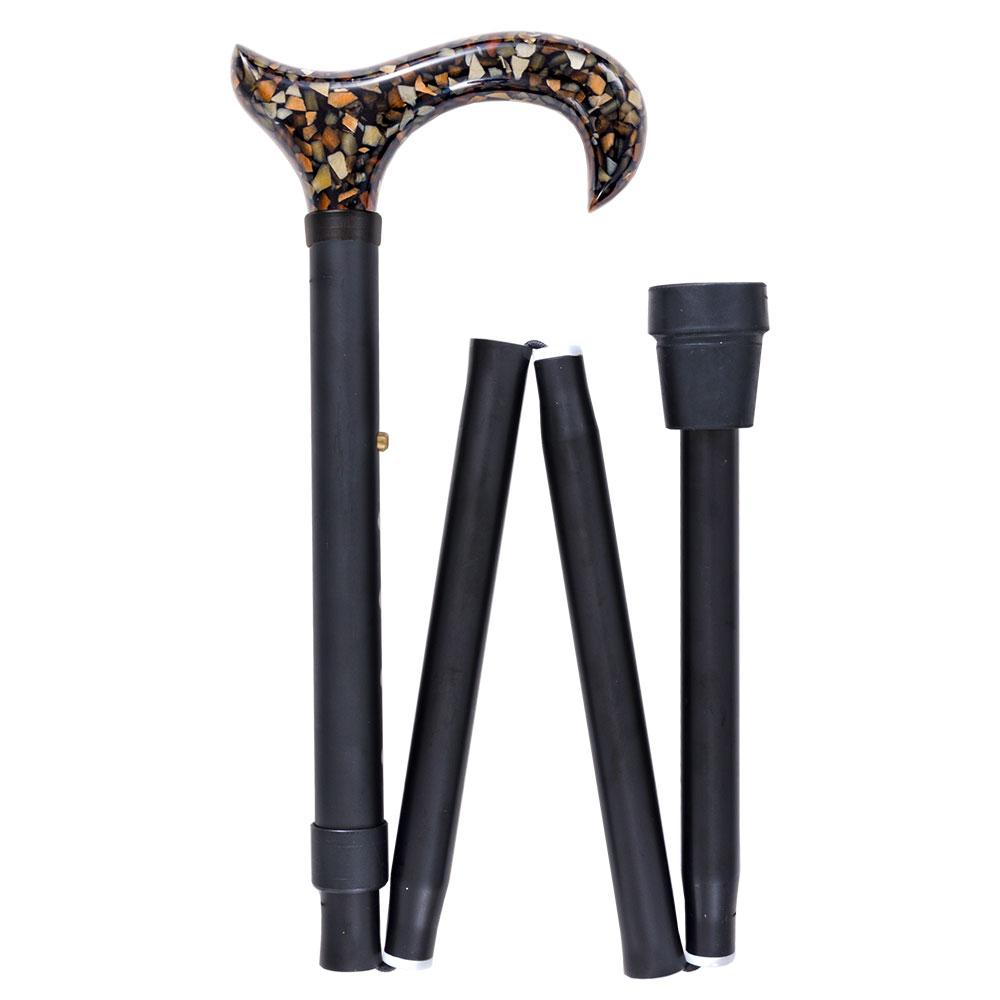 Scratch and Dent Acrylic Black and Gold Mosaic Designer Adjustable Folding Cane V3469 Sale For Nice