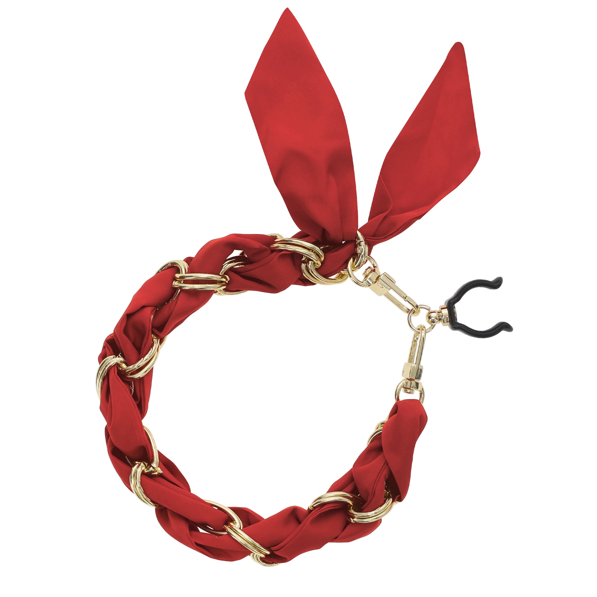 FashionStix Luxury Red Silk Satin scarf with Chain Wrist Strap with Clip Holder For Sale