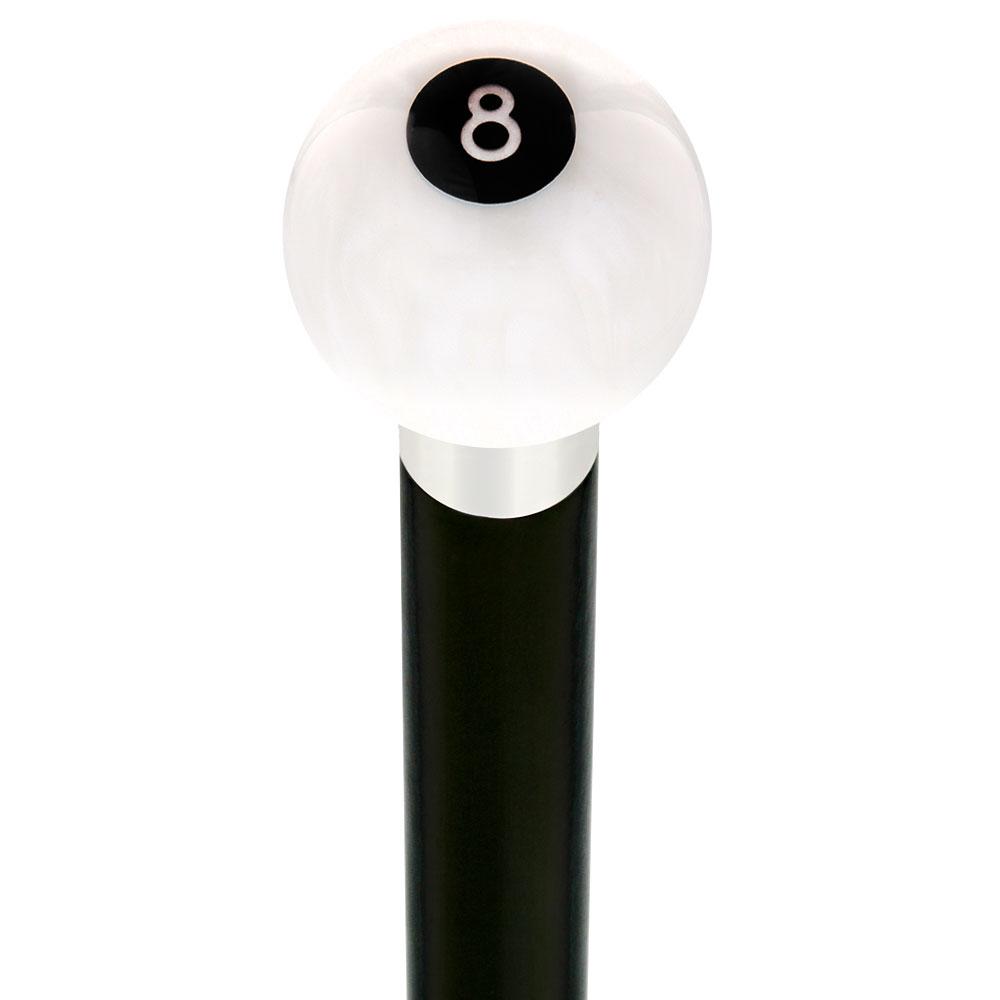 8 Ball White Pearl Round Knob Cane w/ Custom Wood Shaft & Collar Cheap Countdown Package