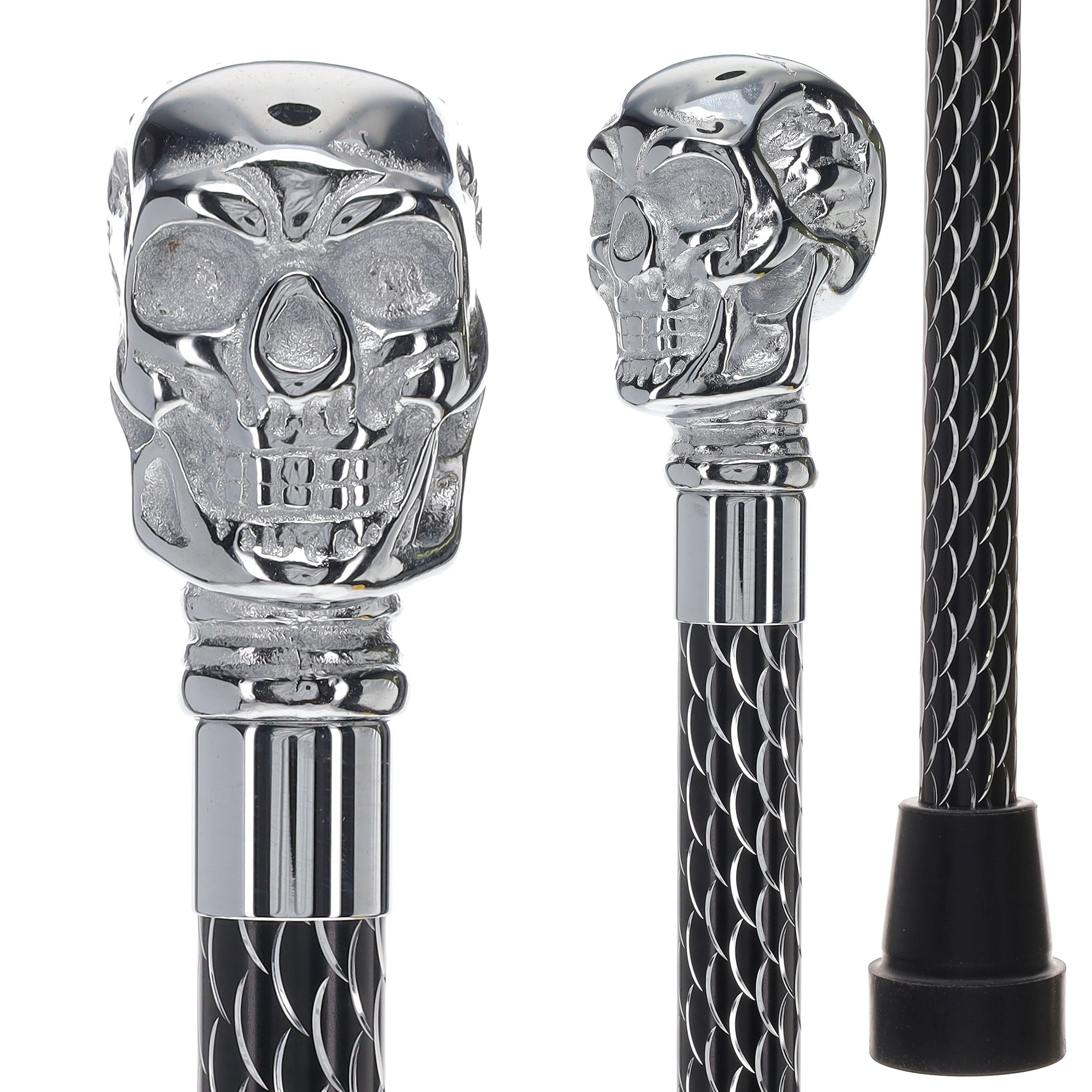 Scratch and Dent Chrome Skull Handle Walking Cane w/ Black Non Adjustable Shaft V2199 Buy Cheap Manchester Great Sale