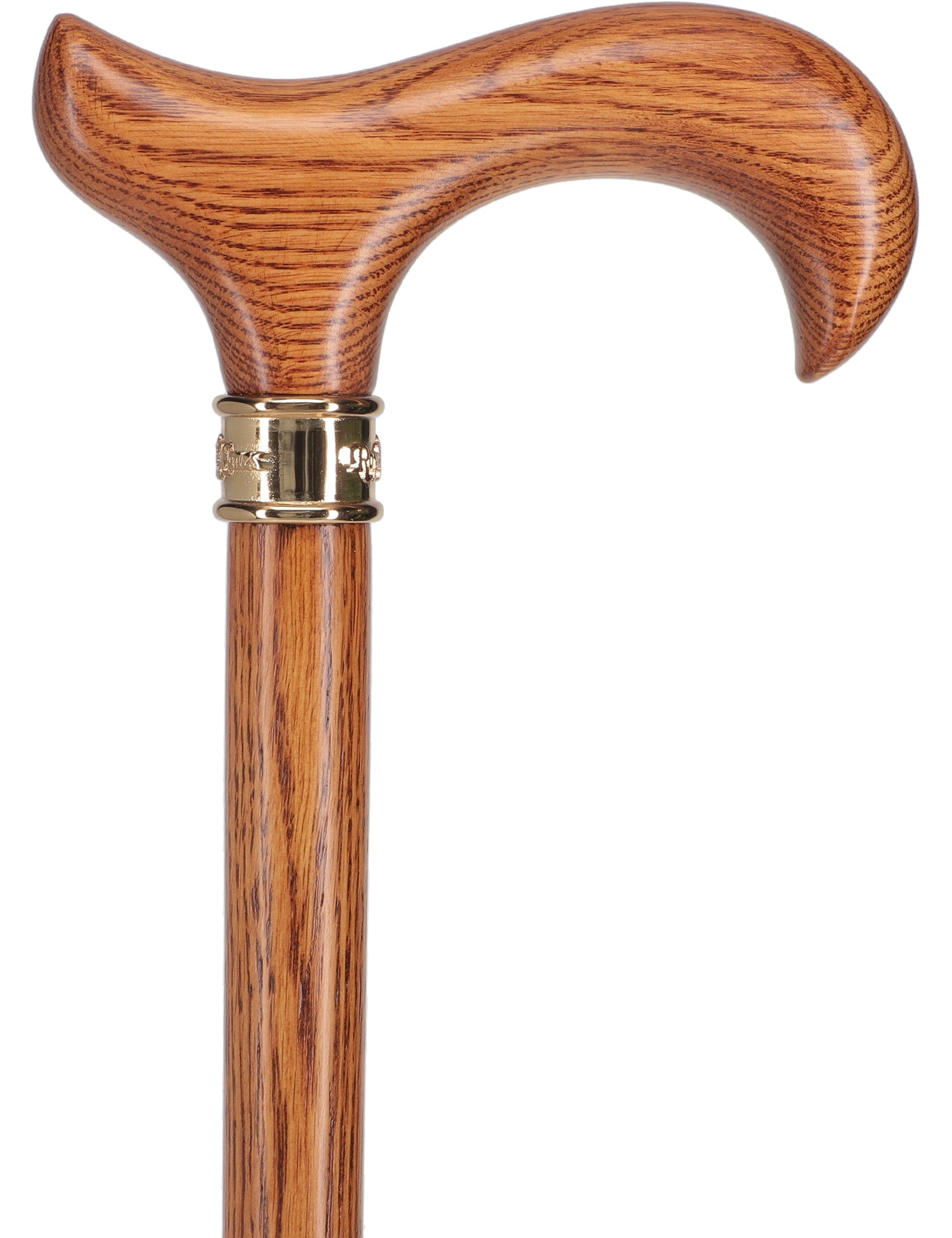 Strong Natural Oak Derby Walking Cane & Brass Embossed Collar Authentic For Sale