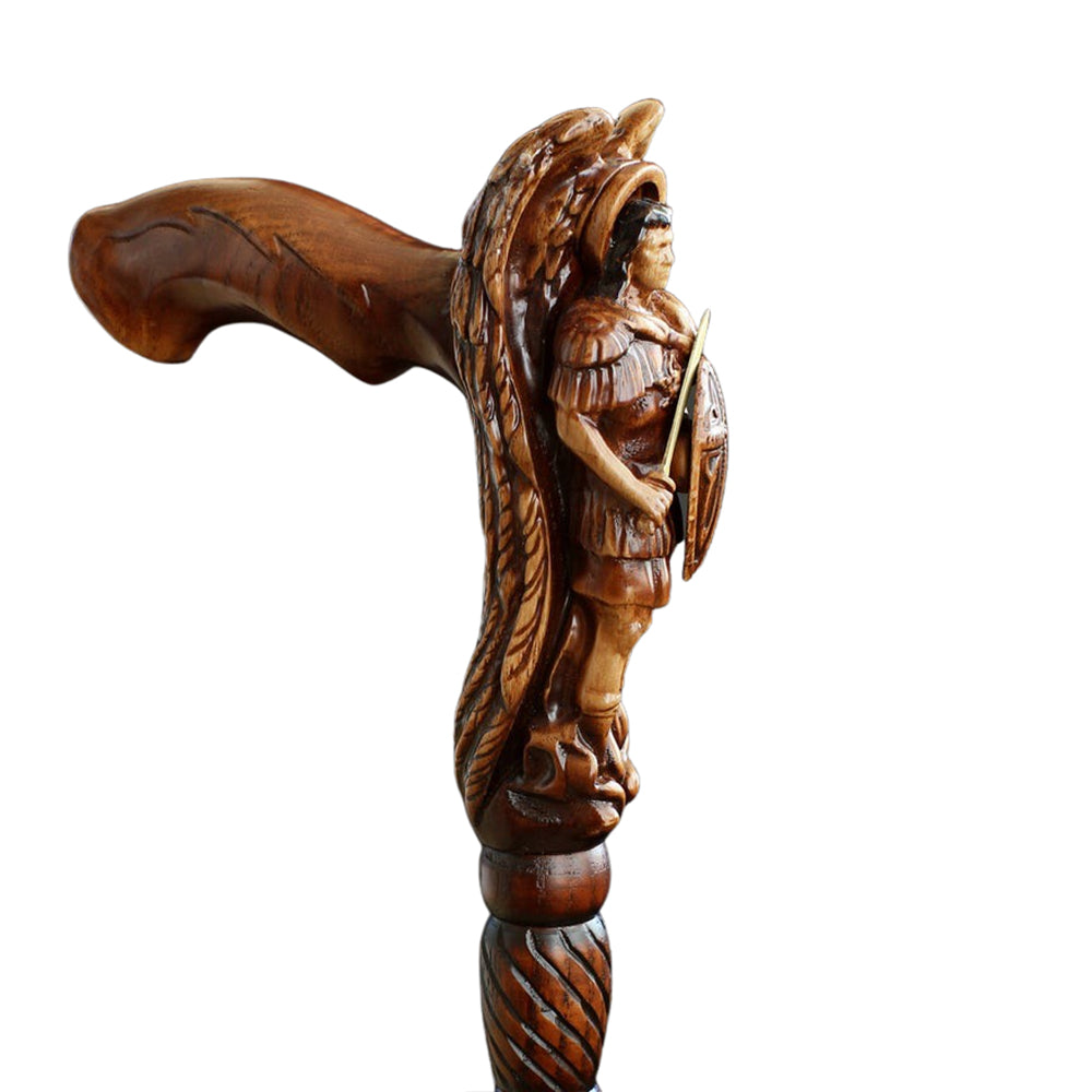 Archangel Michael Artisan Intricate Hand-Carved Walking Cane (Dark Wood) Discount For Cheap