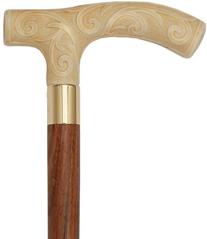 Carved Faux Ivory Scroll Fritz Handled Cane - Italian Handle w/ Custom Shaft and Collar Cheap Factory Outlet