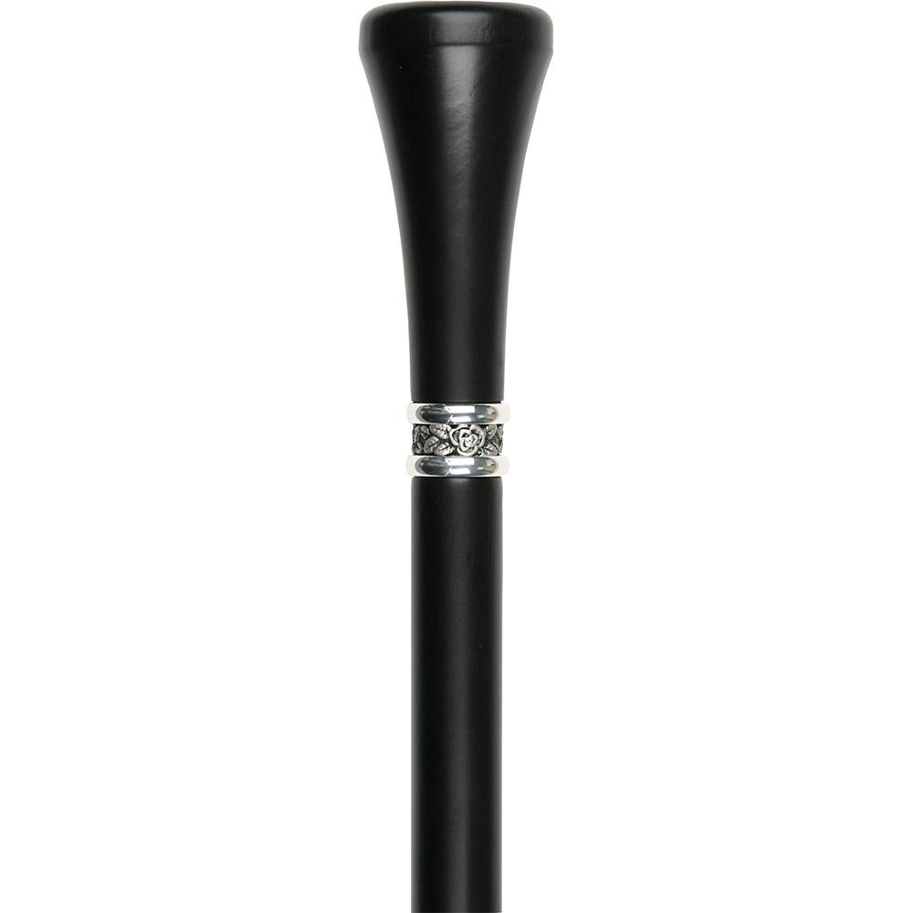 Personalized Stainless Steel Flat-Top Knob Cane: Black Wooden Shaft Outlet Fashionable