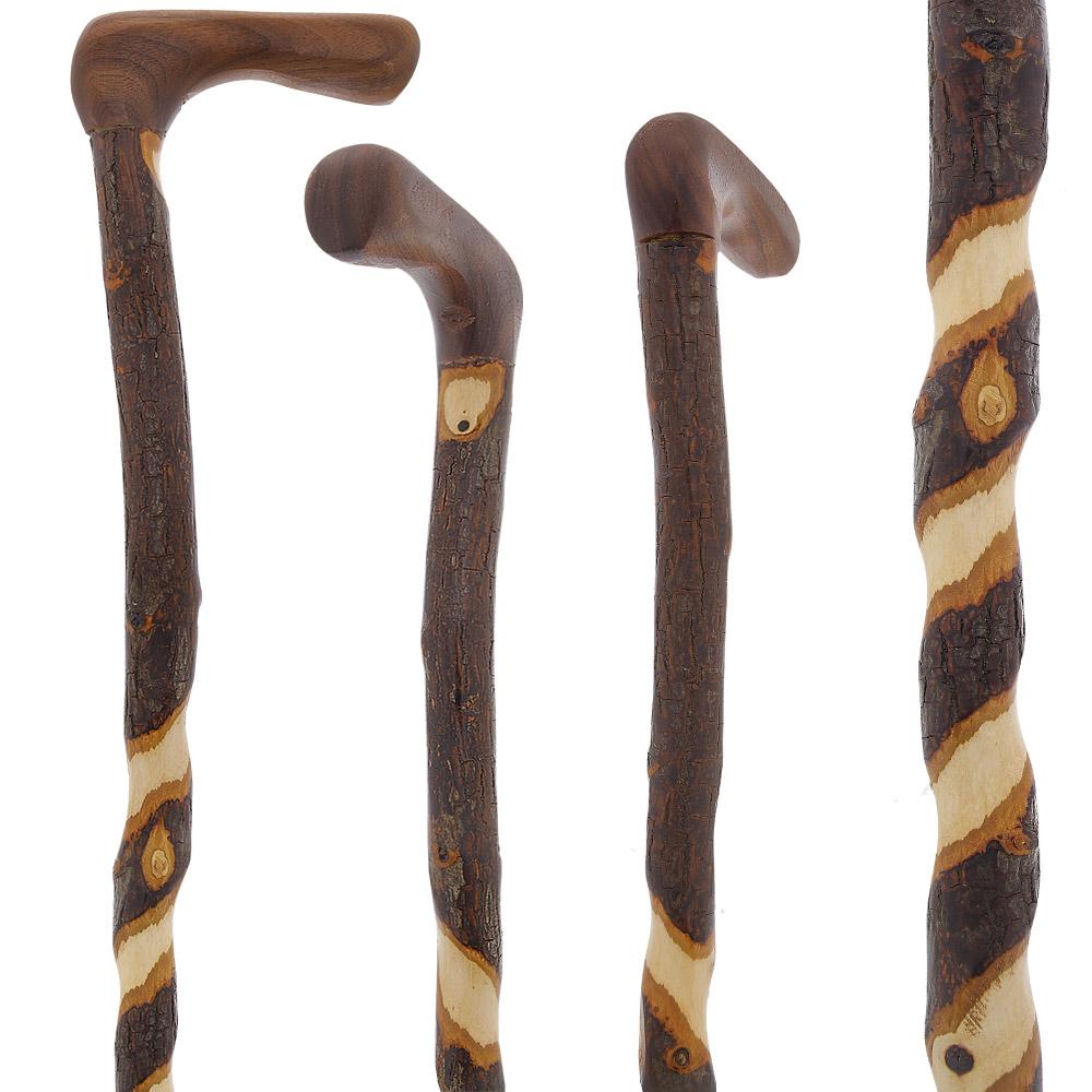 Elegant Spiral & Natural Bark Cane: Hickory & Walnut Craft Clearance Inexpensive