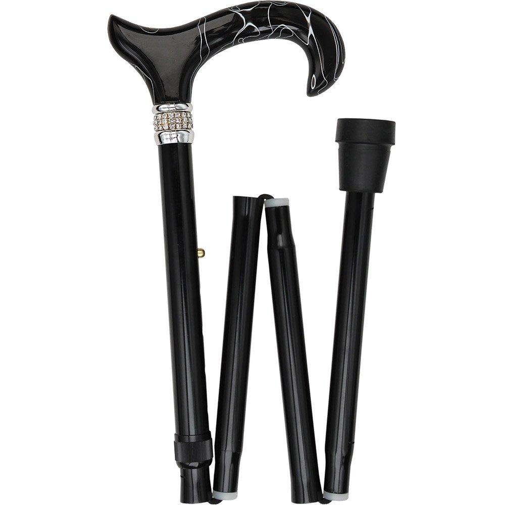 Rhinestone Pearlz Designer Folding Cane: Black & White Swirl Fashionable For Sale