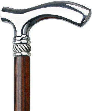 Scratch and Dent Ebony Slim Line Chrome Plated Fritz Walking Cane With Ebony Shaft and Pewter Swirl Collar V2155 Discount Sale Online