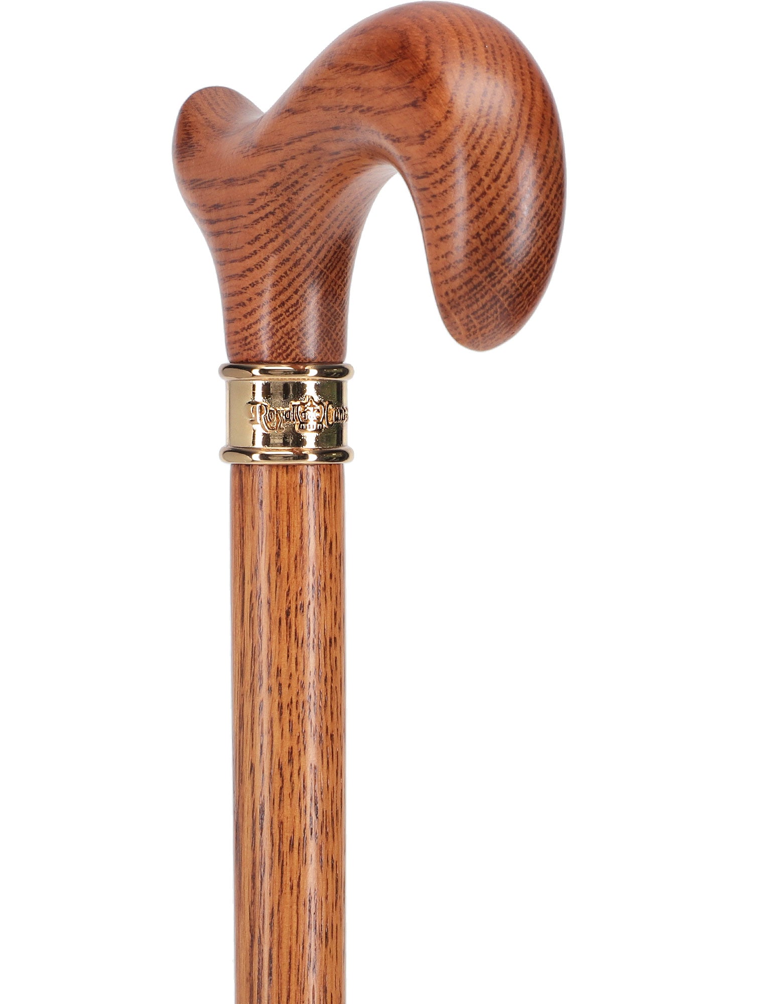 Strong Natural Oak Derby Walking Cane & Brass Embossed Collar Authentic For Sale