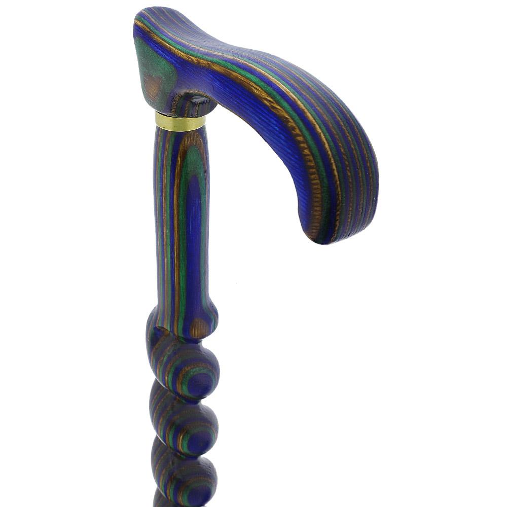 Scratch and Dent USA-Made Twisted Spiral Cane: Blue Green & Brown Laminate V3441 Exclusive Online