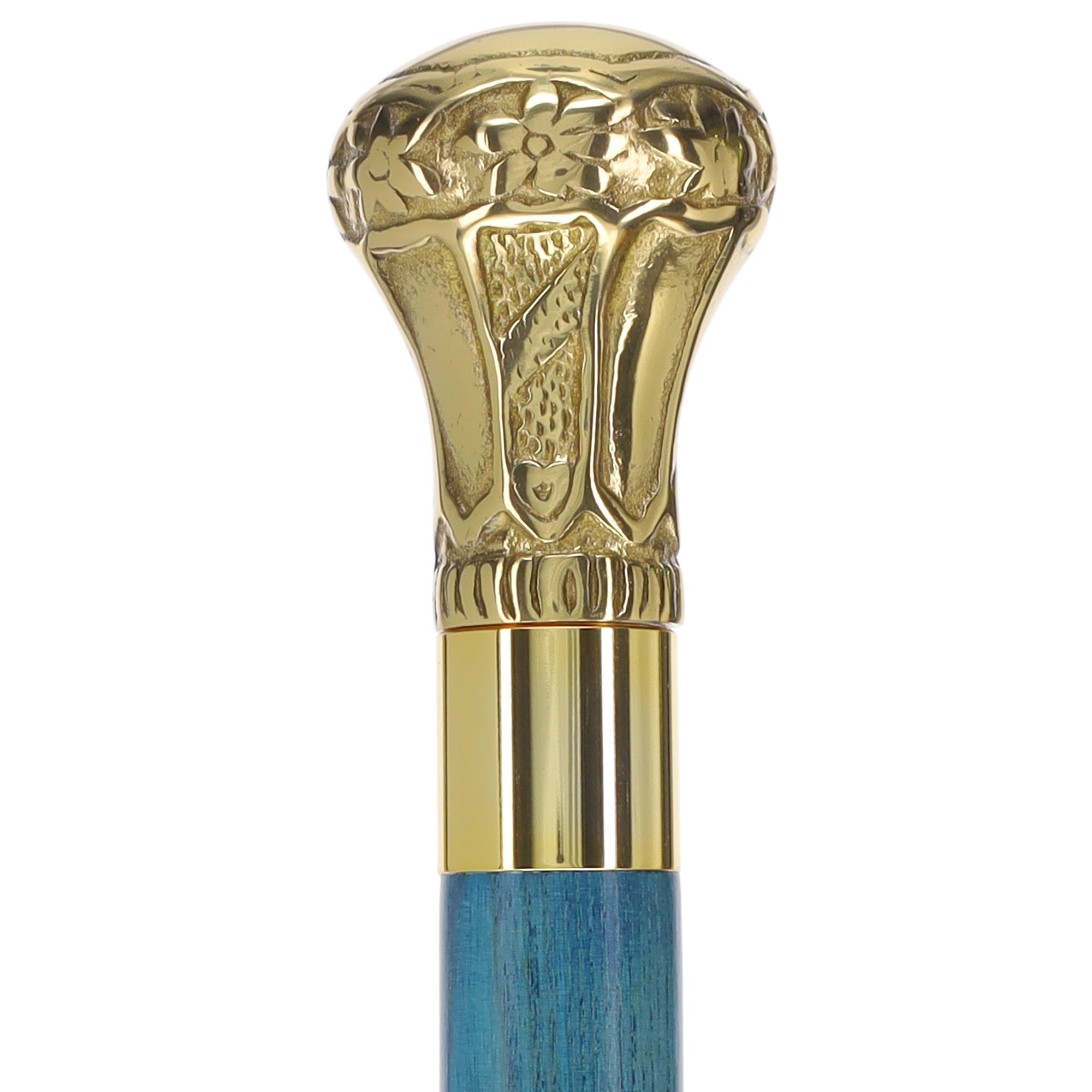 Scratch and Dent Brass Knob Handle Walking Cane w/  Blue Stained Ash Shaft & Aluminum Gold Collar V2061 Sast Cheap Pice