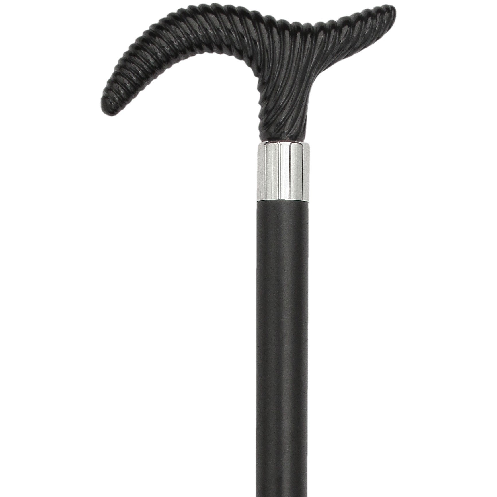 Scratch and Dent Elegant Black Twisted Crutch Ladies Style Handle-Italian Handle Cane w/ Black Beechwood Shaft and Aluminum Silver Collar V2162 Countdown Package Online