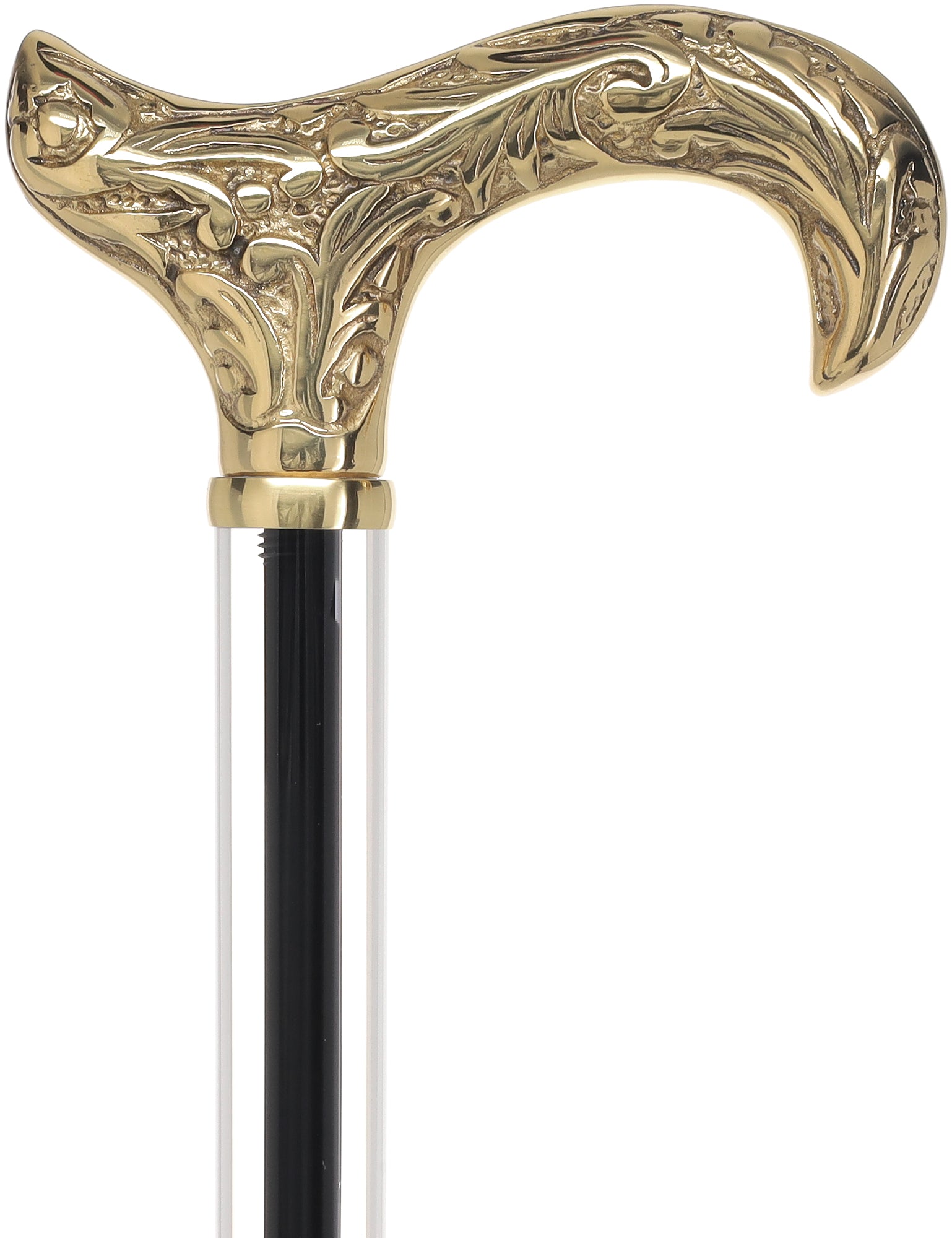 Crystal Elegance Brass Derby Cane with Invisible Acrylic Shaft Options Sale Supply