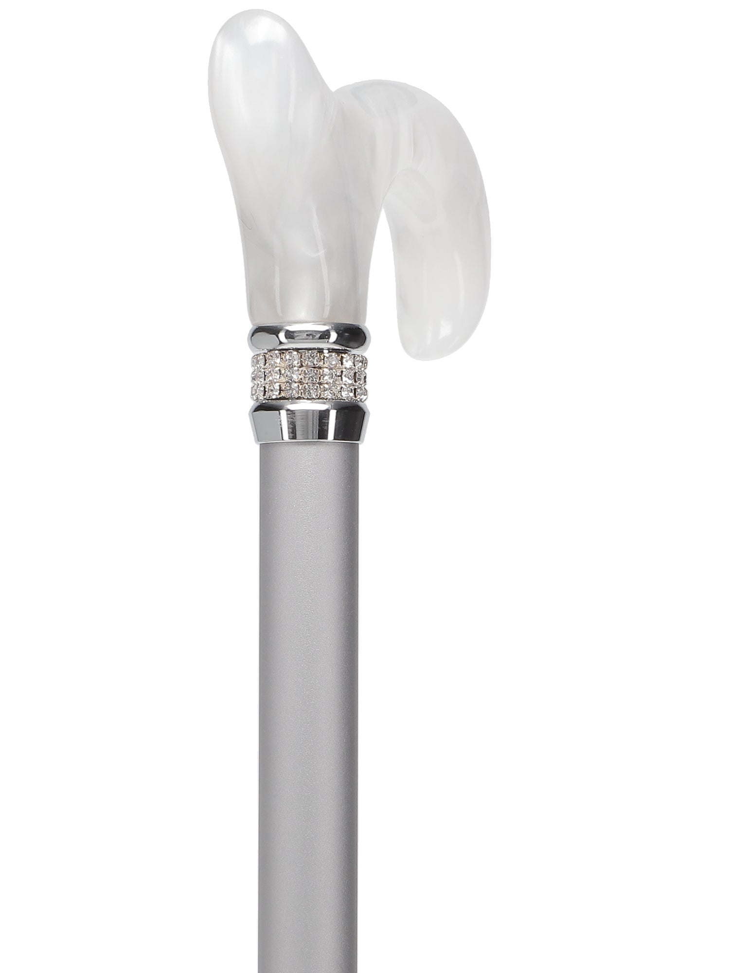 Rhinestone Designer Cane: Platinum Pearlz with White Swirl Clearance Online Amazon