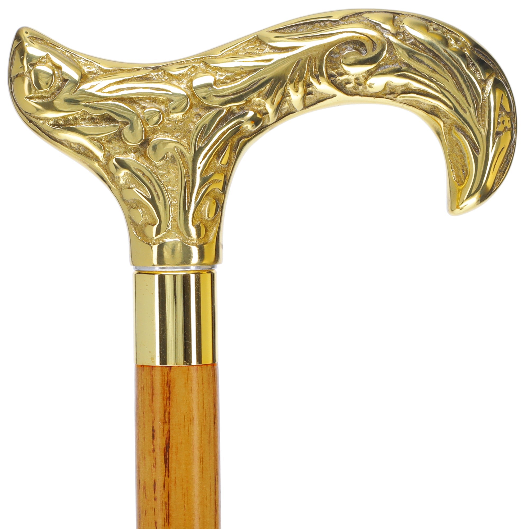 Scratch and Dent Brass Derby Handle Walking Cane w/ Blue Ash Shaft & Brass Gold Collar V2139 Free Shipping Online