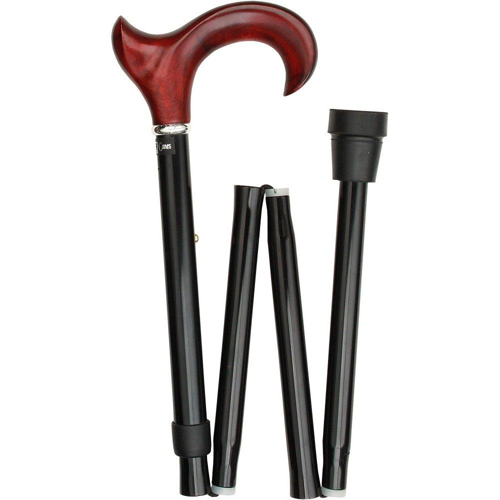 Scratch & Dent Right hand Mahogany Maple Ergonomic Walking Cane w/ Folding, Adjustable Black Aluminum Shaft and Silver Collar V1741 Pictures Online