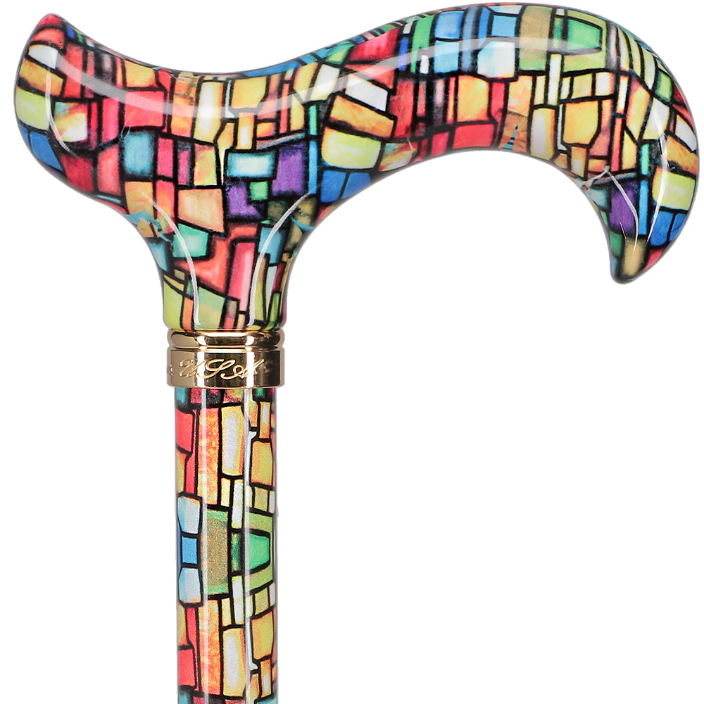 Mosaic Stained: Designer Adjustable Cane w/ Patterned Handle Sale 100% Guaranteed