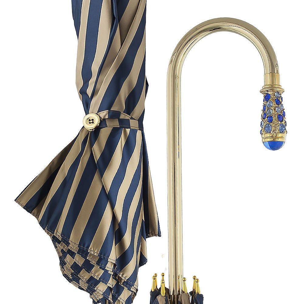 Gold Plated Tourist Handle Blue and Cream Striped Umbrella Cane Supply Online