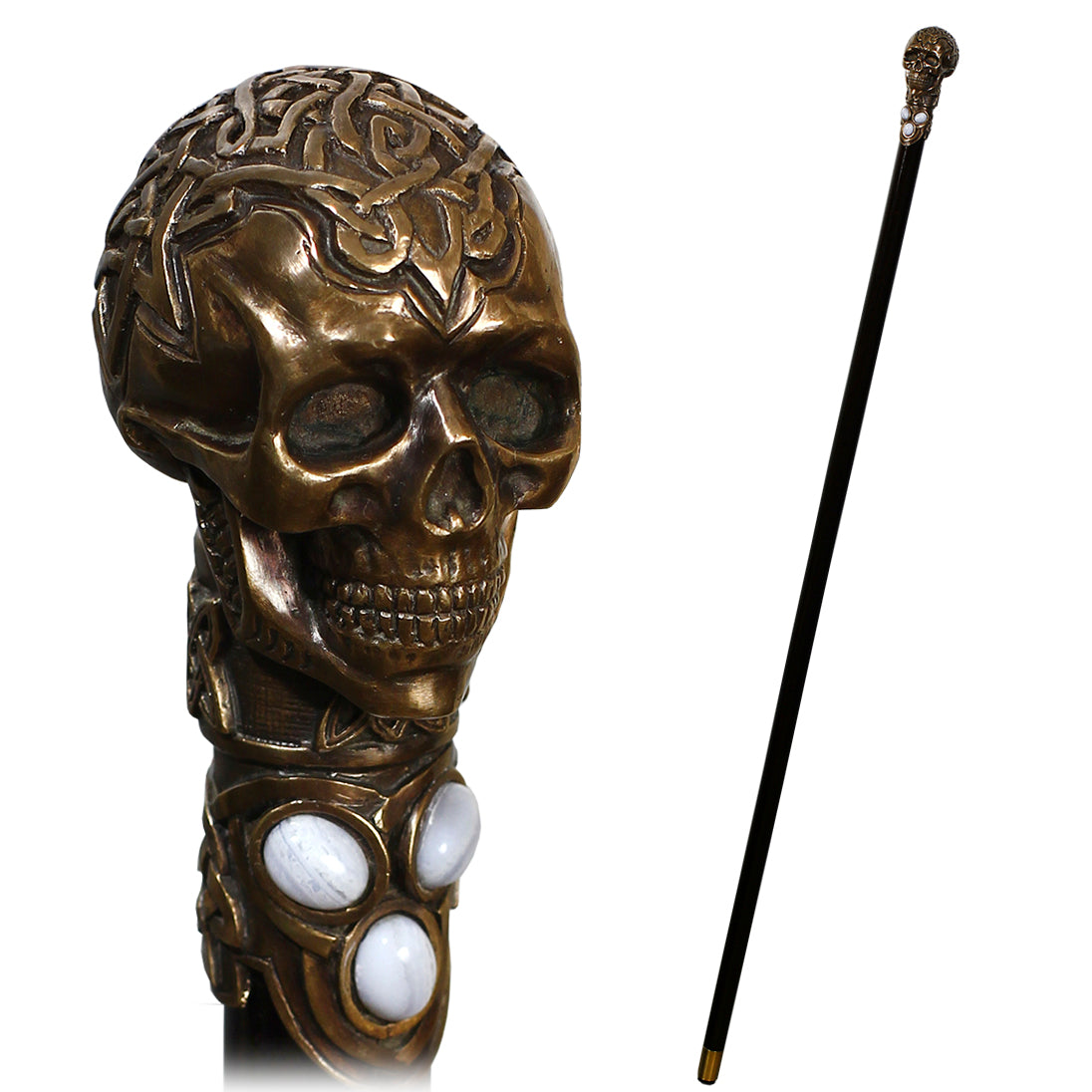 Skull Casted Bronze with Gems: Artisan Intricate Walking Cane Cheapest Pice For Sale