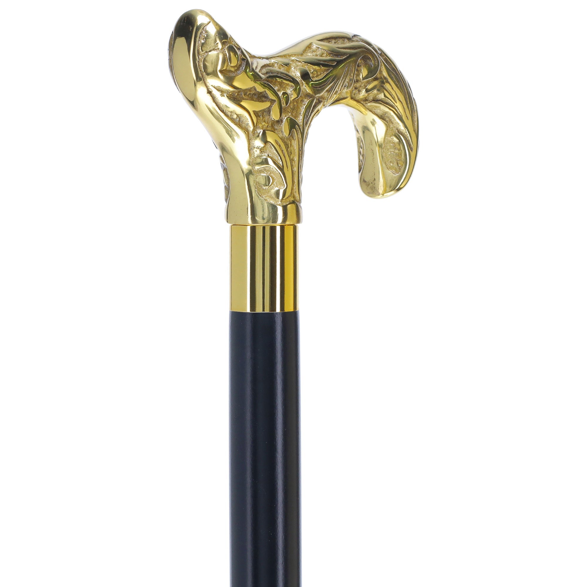 Scratch and Dent Brass Derby Handle Walking Cane w/ Brown Beechwood Shaft and Aluminum Gold Collar V2112 Outlet Countdown Package