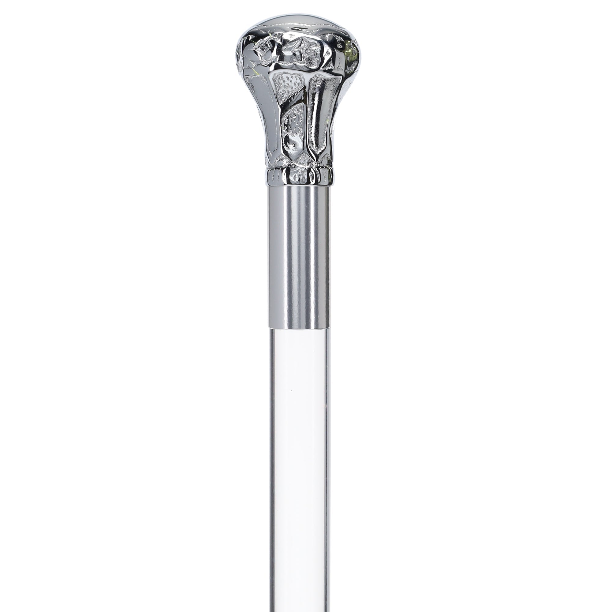 Scratch and Dent Chrome Plated Knob Handle Walking Cane w/ Lucite Shaft & Gold Collar V2103 Clearance Classic