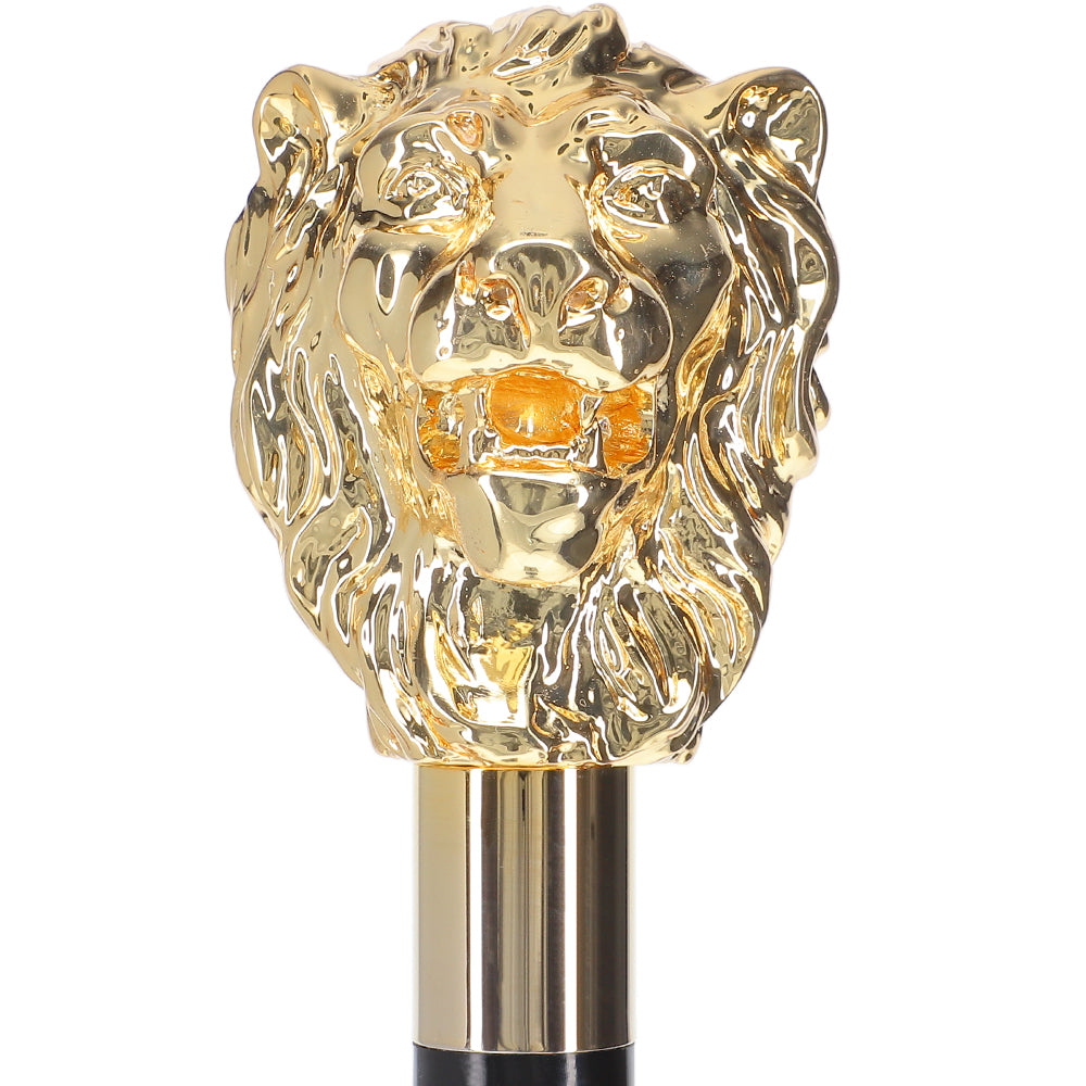 Scratch and Dent 24K Gold Plated Lion Head Walking Stick With Black Beechwood Shaft and Collar V2191 In China Sale Online
