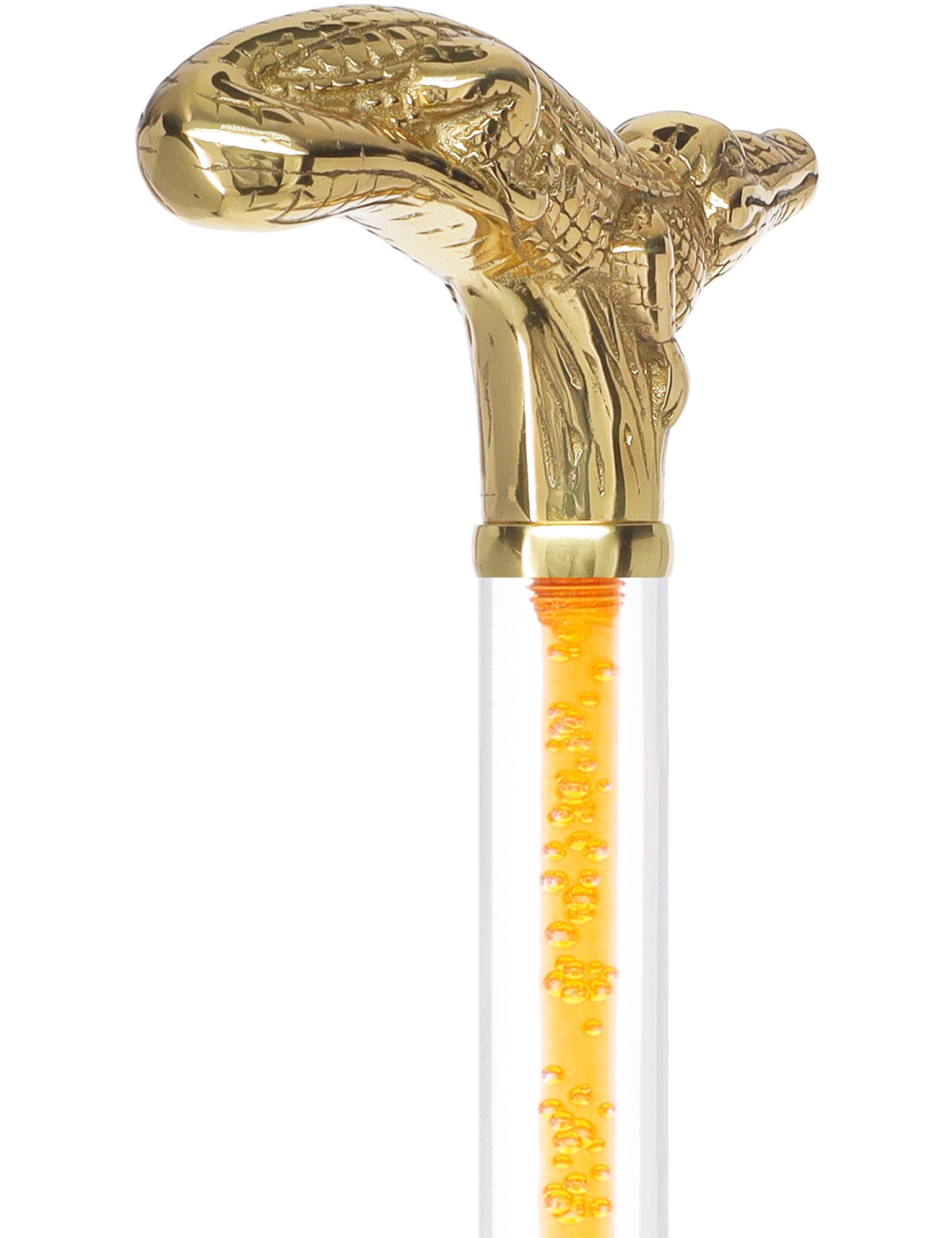 Color Crystal Elegance Brass Alligator Cane with Invisible Acrylic Shaft Options Release Dates