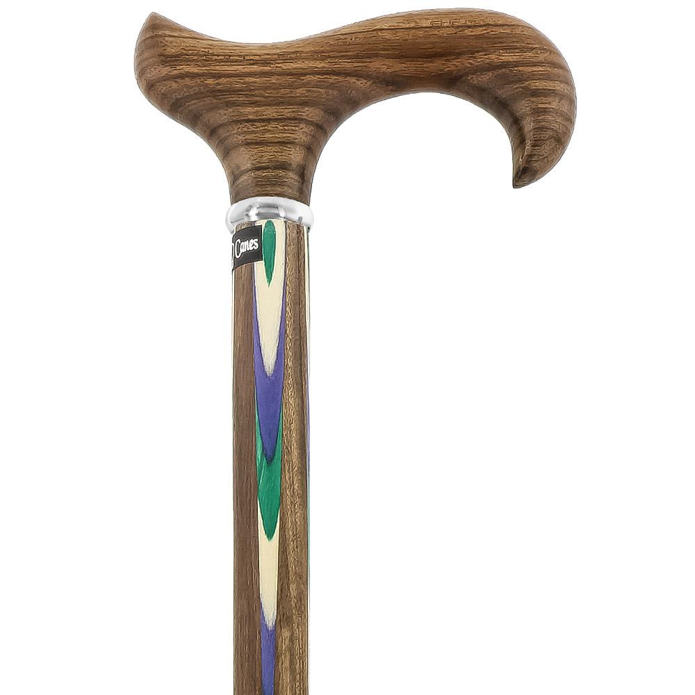 Green & Blue Inlaid Derby Walking Cane With Ovangkol Shaft and Silver Collar w/ SafeTbase Wide Range Of Cheap Online