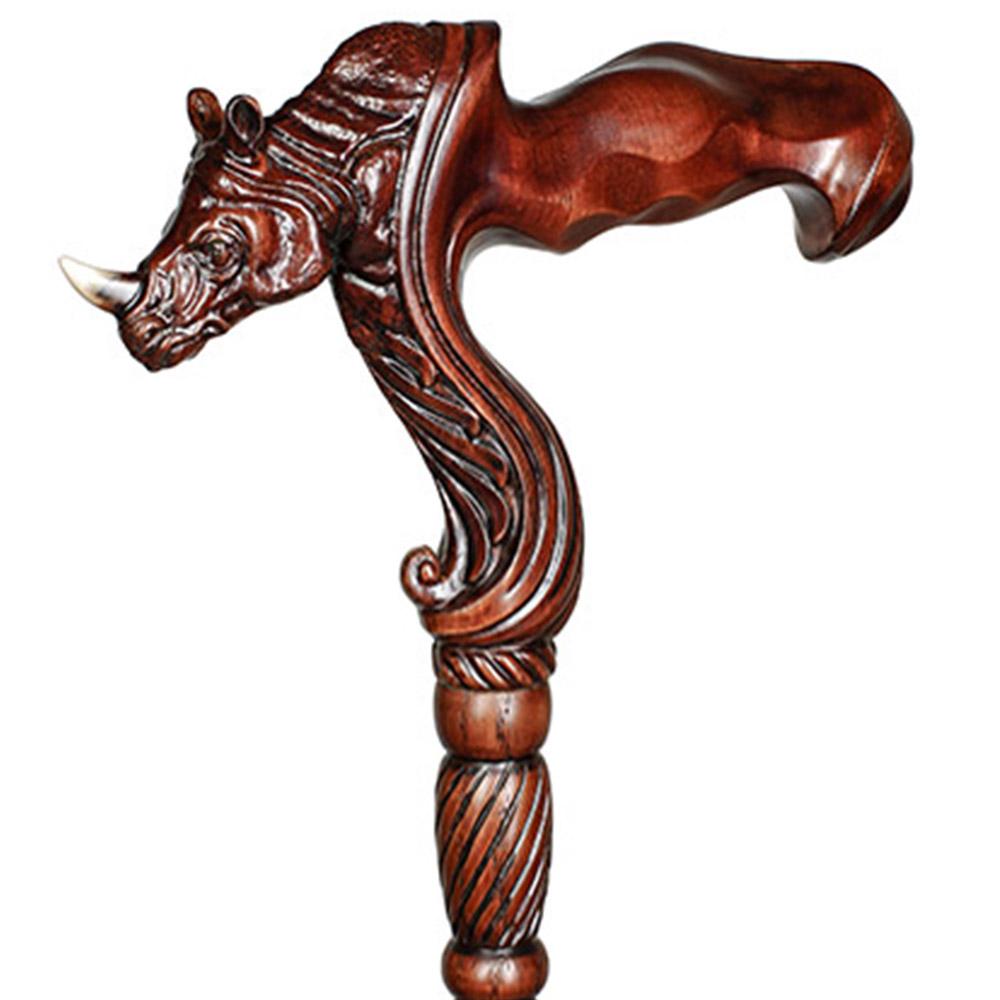 Rhino: Artisan Intricate Handcarved Wood Cane (Right Hand) Original Cheap Online