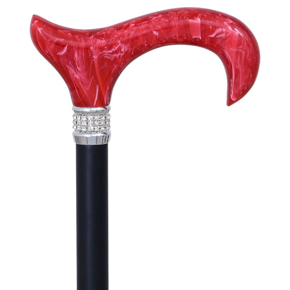 Scratch and Dent Midnight Red Pearlz with Rhinestone Collar and Designer Adjustable Folding Cane V3440 Cheap Sale 100% Original