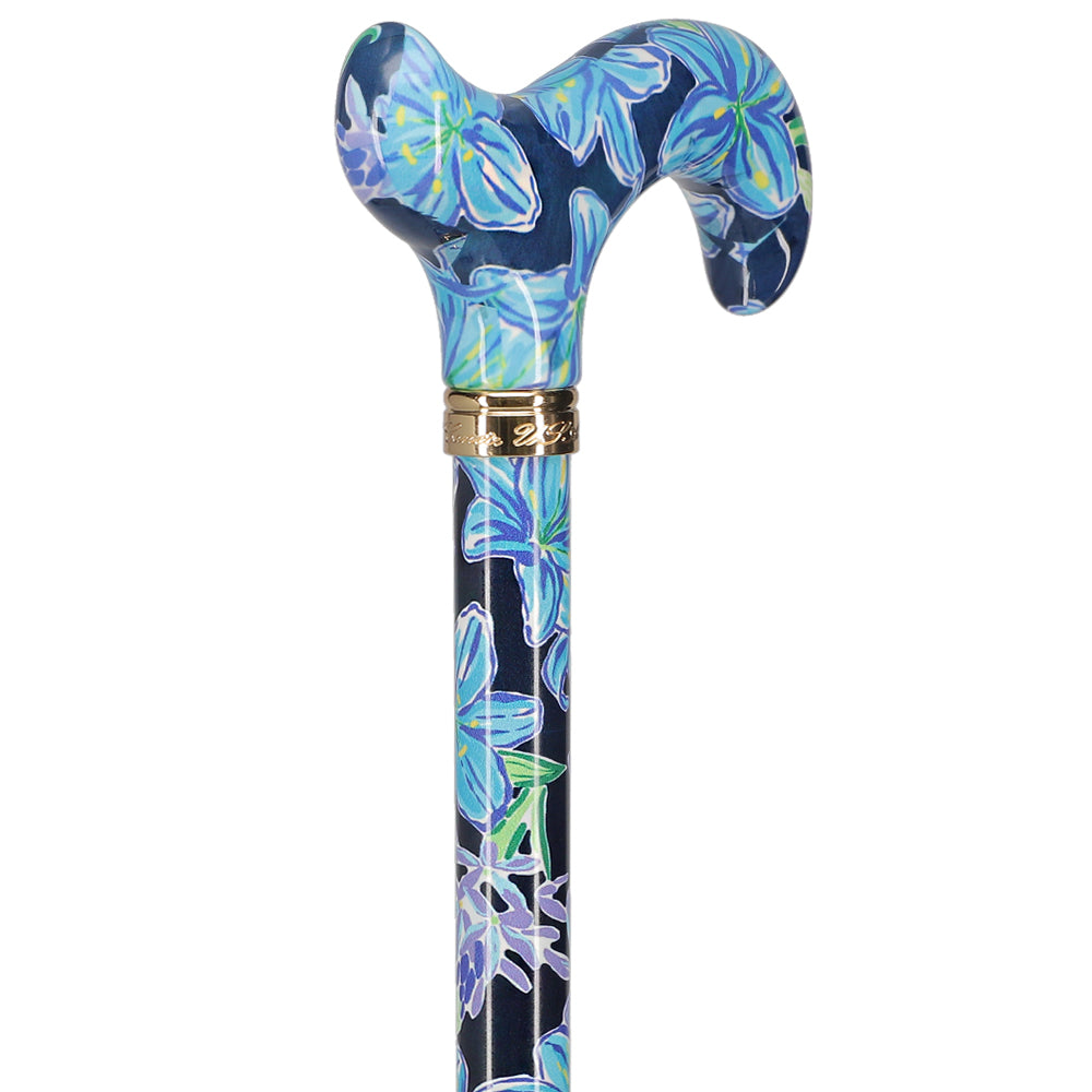 Dark Blue Vivienne May: Adjustable Cane w/ Patterned Handle Buy