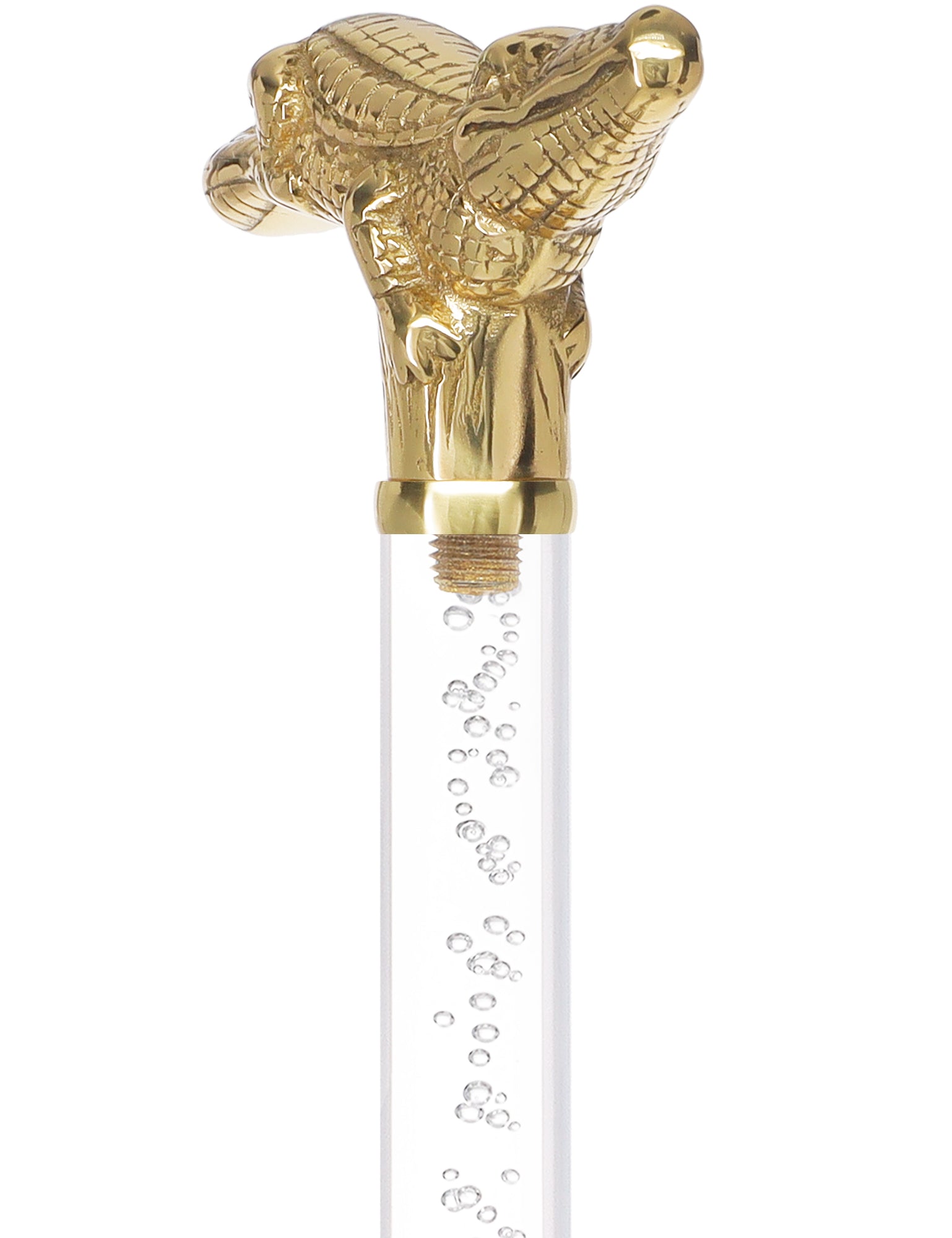 Crystal Elegance Brass Alligator Cane with Invisible Acrylic Shaft Options Low Pice For Sale