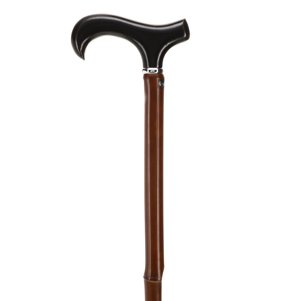 Scratch and Dent Black Beechwood Derby Walking Cane With Dark Bamboo Shaft and Silver Collar V1270 Pices Online