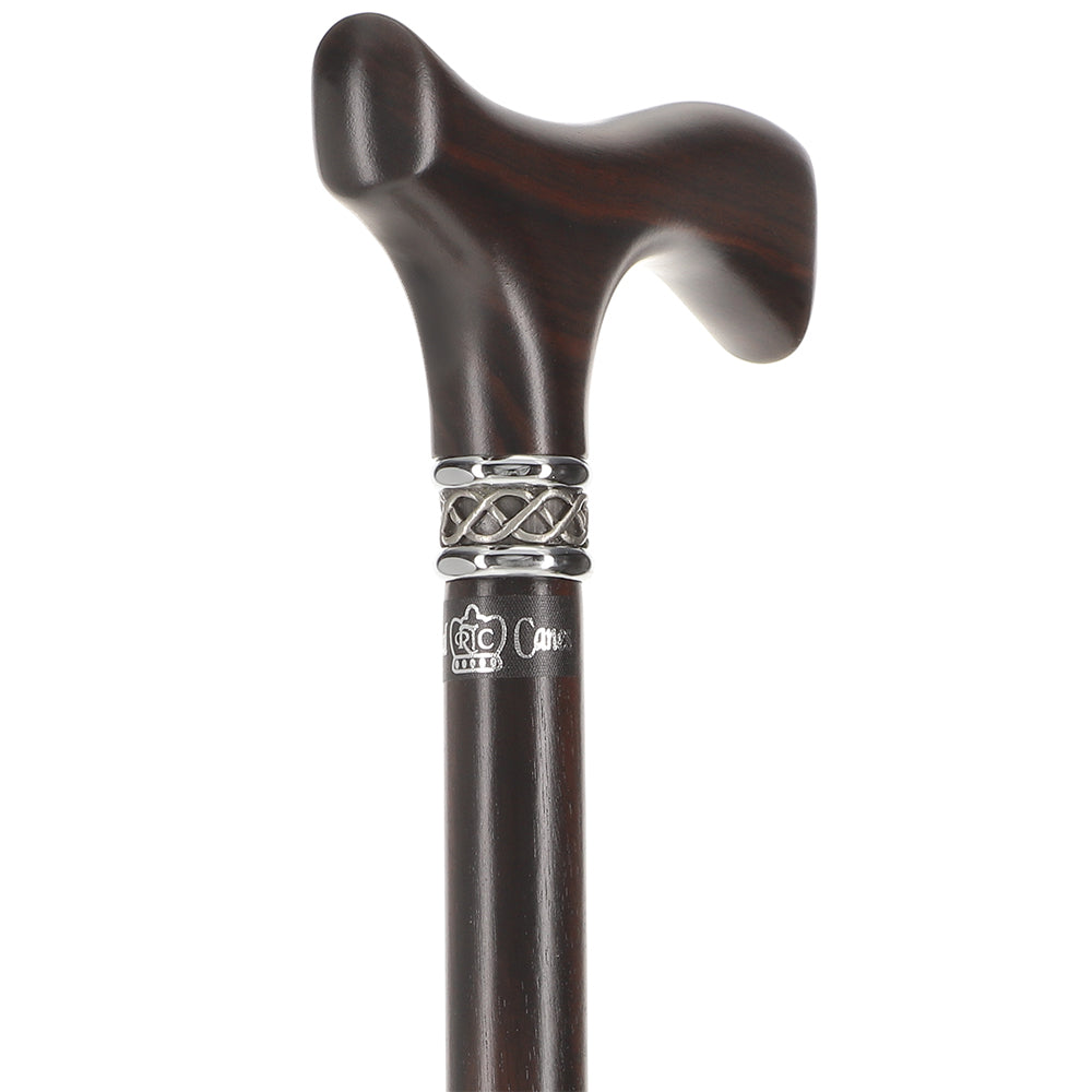 Scratch and Dent Ebony Slim Line Fritz Walking Cane With Ebony Shaft & Braided Pewter Collar V2029 Cheap Exclusive