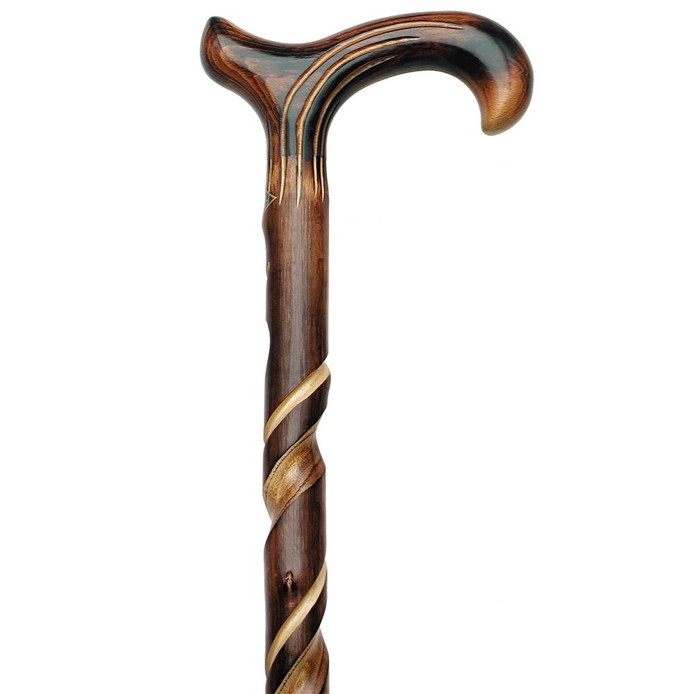 Spiral Handcarved Derby Walking Cane: Elegant Chestnut Wood Clearance Low Shipping