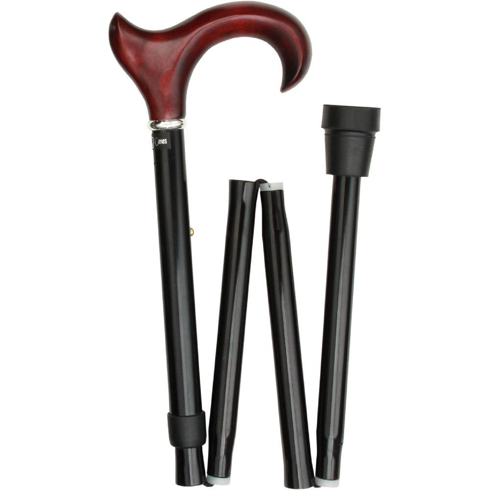 Scratch & Dent Right hand Mahogany Maple Ergonomic Walking Cane w/ Folding, Adjustable Black Aluminum Shaft and Silver Collar V1741 Pictures Online