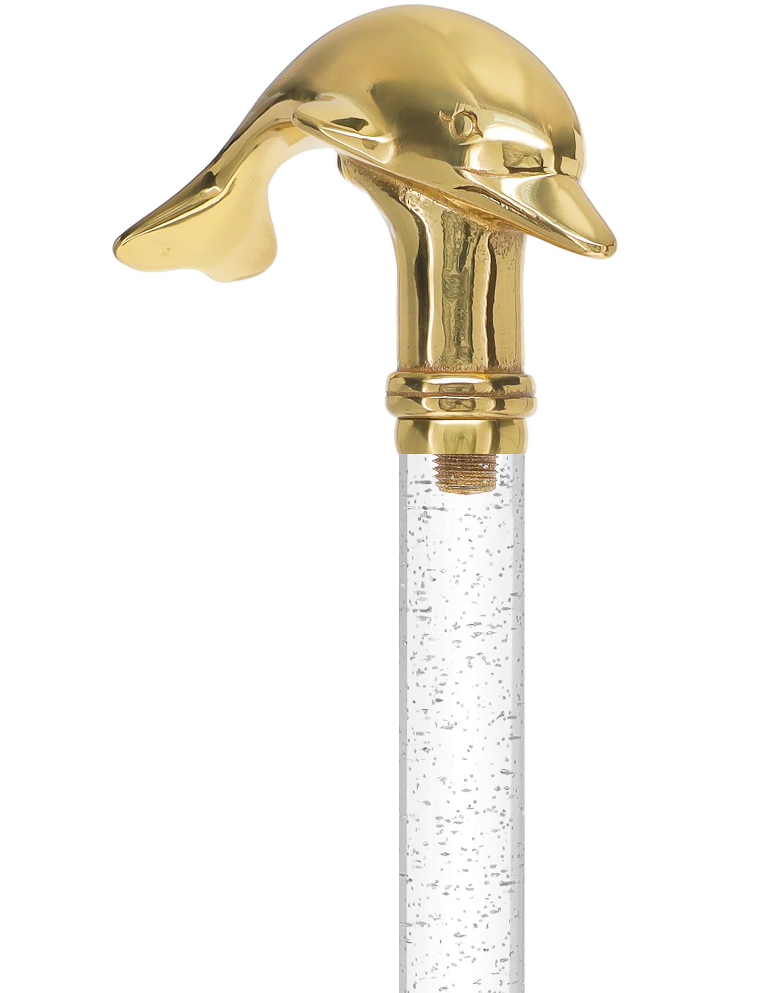 Crystal Elegance Brass Dolphin Cane with Invisible Acrylic Shaft Options Discount Authentic Online