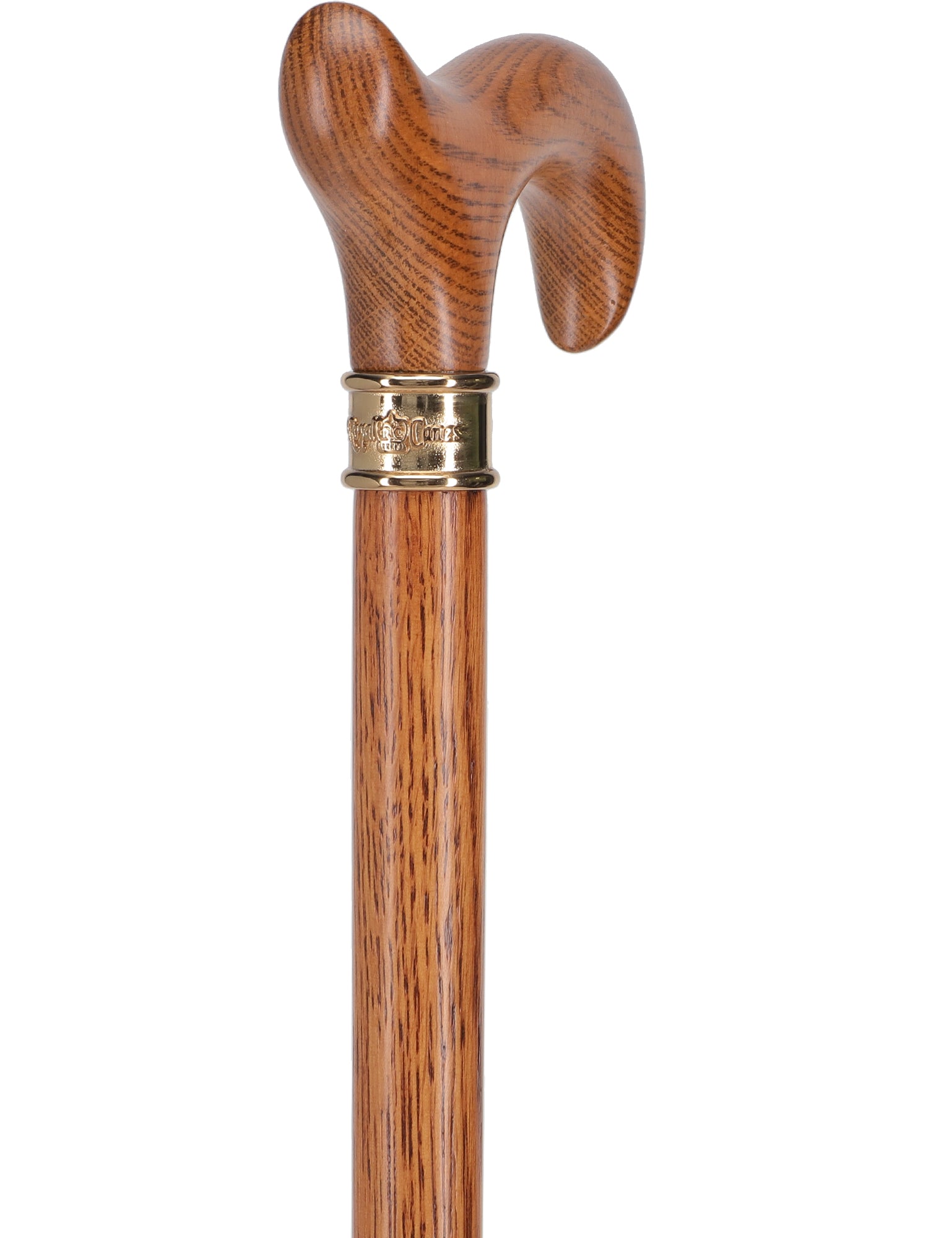 Strong Natural Oak Derby Walking Cane & Brass Embossed Collar Authentic For Sale