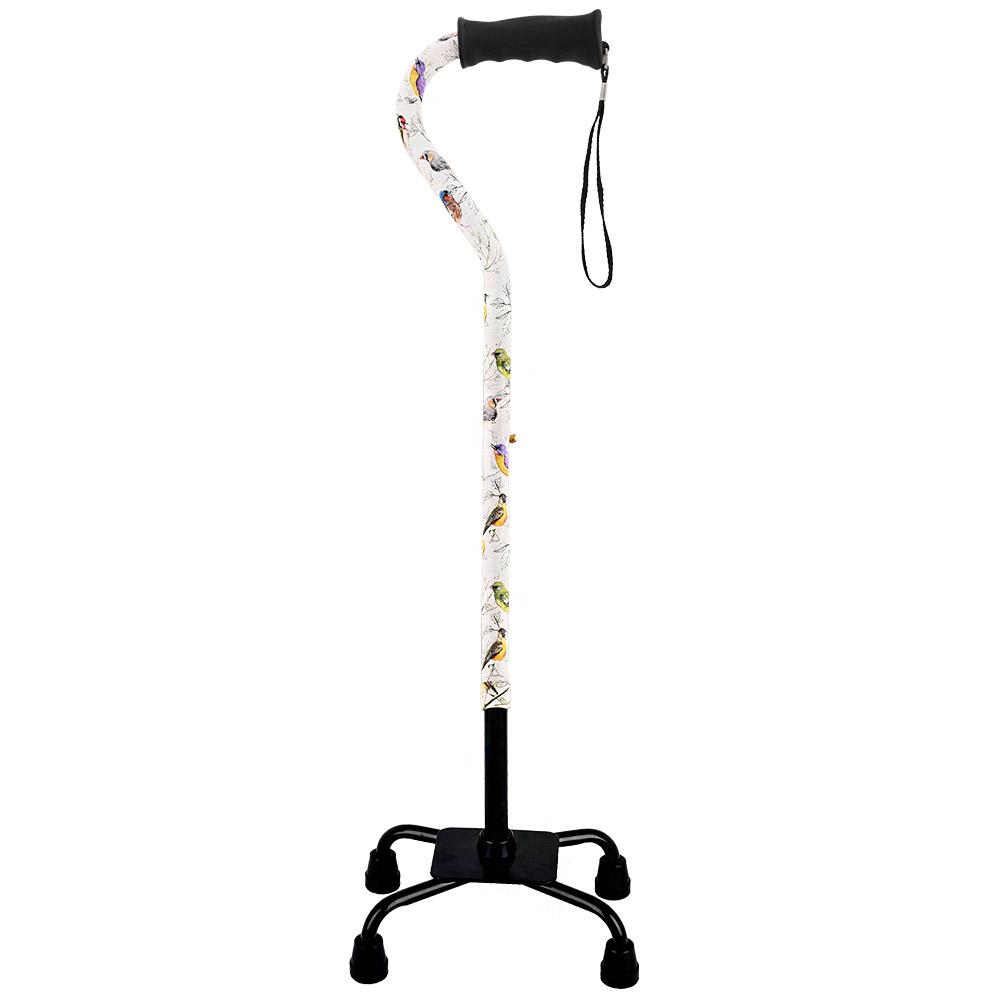 Watercolor Bird Convertible Quad Base Walking Cane with Comfort Grip - Adjustable Shaft Clearance Deals