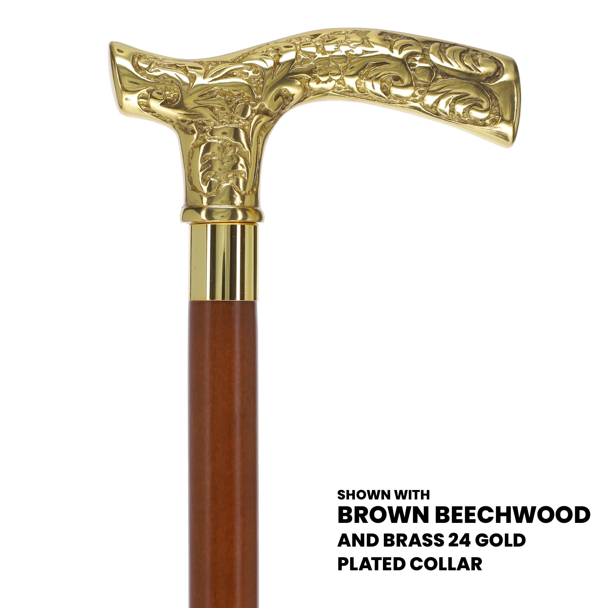 Scratch and Dent Brass Fritz Handle Walking Cane w/ Ash Shaft and Aluminum Gold Collar V2034 Cheap Online