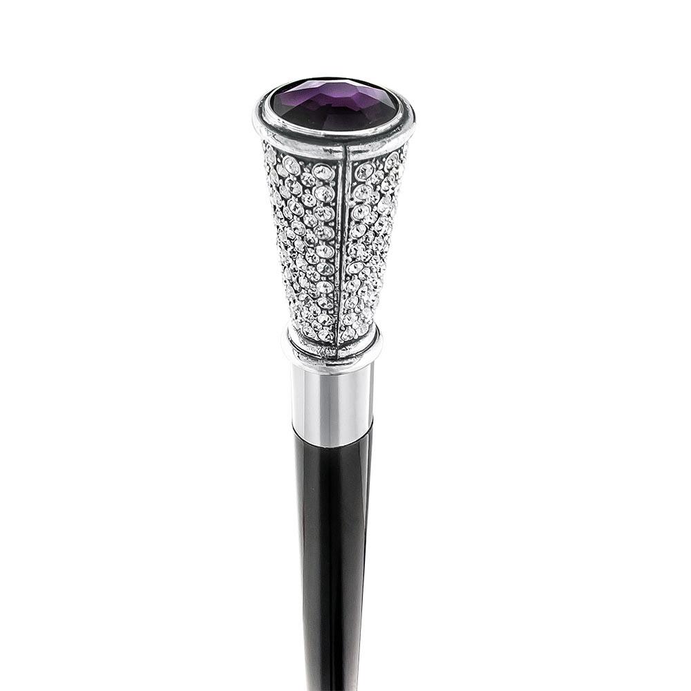 Swarovski Crystal Encrusted Elongated Knob Walking Stick with Purple Stone 2025 Sale Online