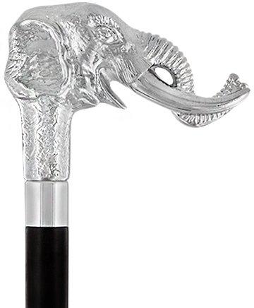 Elephant w/ Tusks Nickel Plated Handle Italian Handle Cane w/ Custom Shaft & Collar Browse