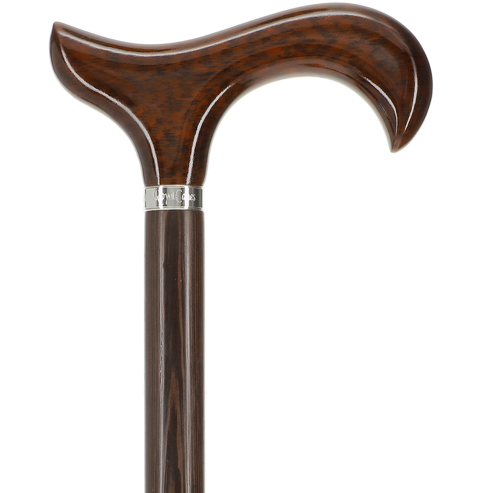 Scratch and Dent Derby Walking Cane w/ Genuine Snakewood Handle & Wenge Shaft w/ Silver Collar V3210 Sale Affordable