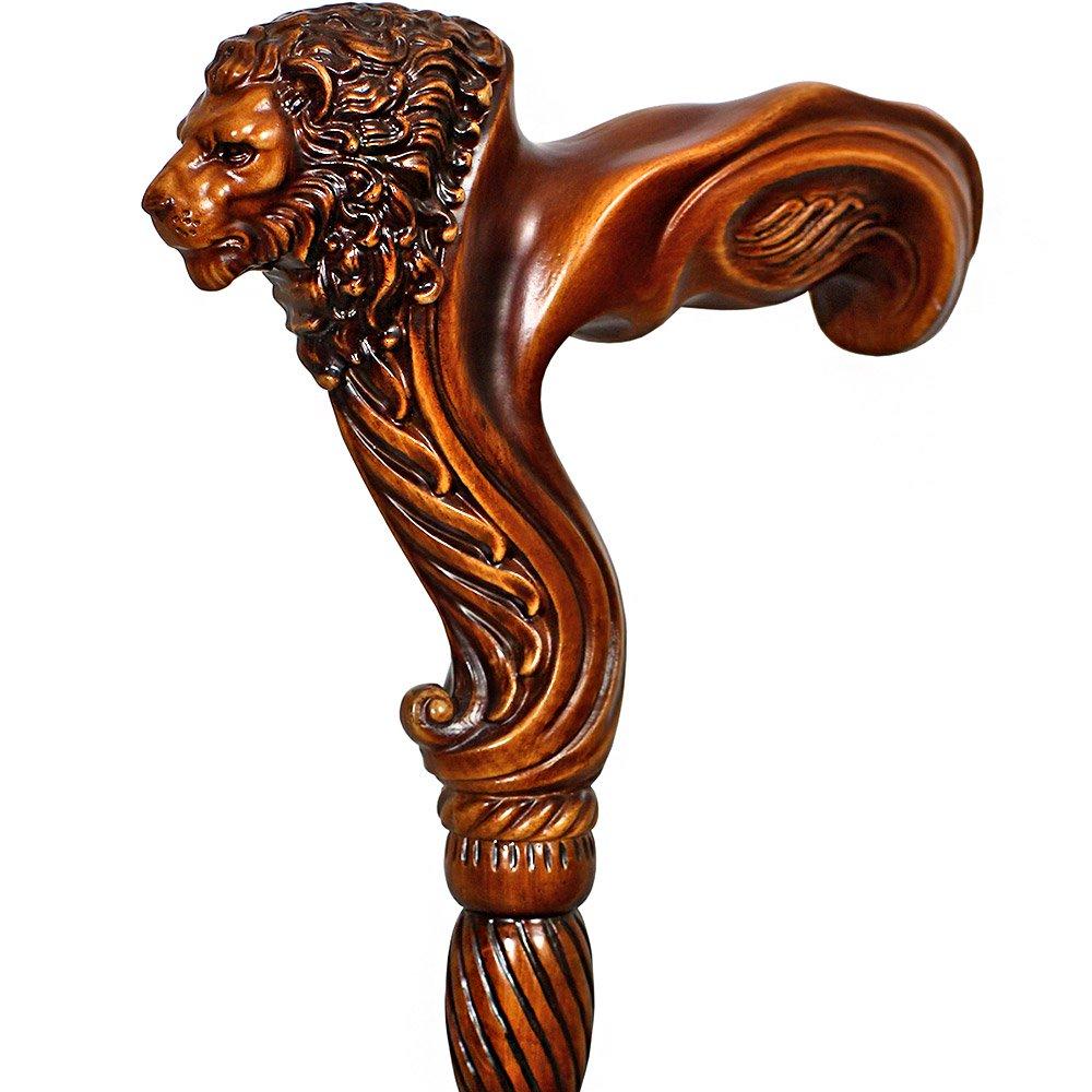 Lion Head: Artisan Intricate Handcarved Wood Cane (Right Hand) Limited Edition Sale Online