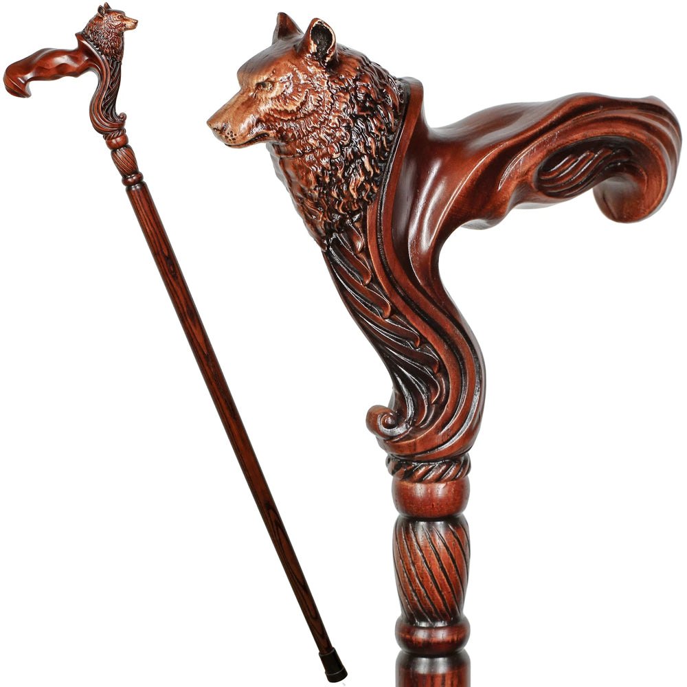 Wolf: Artisan Intricate Detail Hand-Carved Walking Cane Latest Collections For Sale