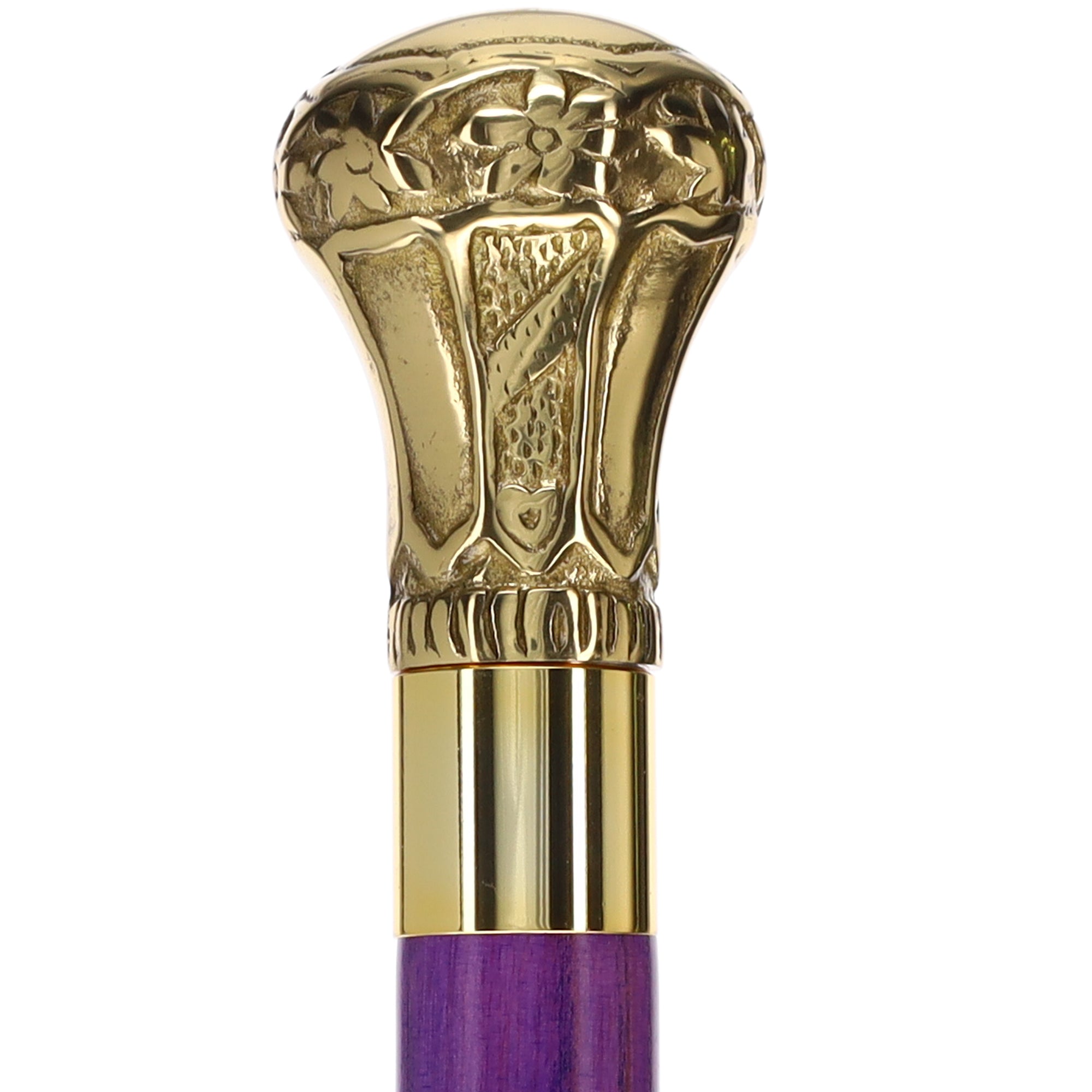 Scratch and Dent Brass Knob Handle Walking Cane w/  Blue Stained Ash Shaft & Aluminum Gold Collar V2061 Sast Cheap Pice