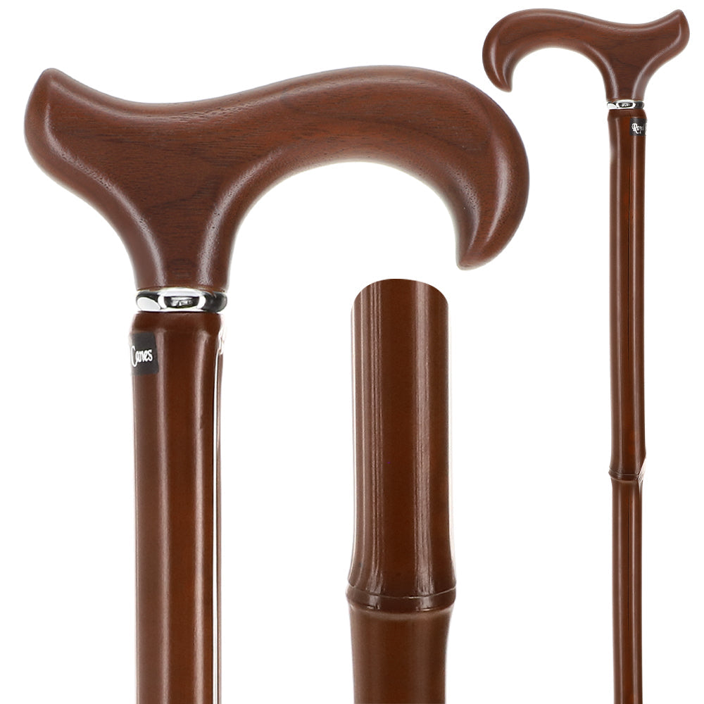 Scratch and Dent Walnut Derby Handle Cane with Dark Bamboo Shaft V2111 Real For Sale