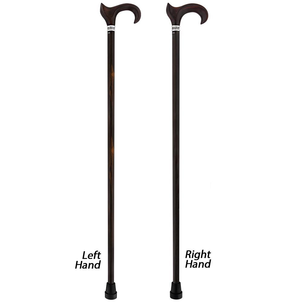 Scratch and Dent Left hand Cocobolo Ergonomic Handle Walking Cane With Ebony Shaft and Pewter Rose Collar V1920 Get To Buy Sale Online