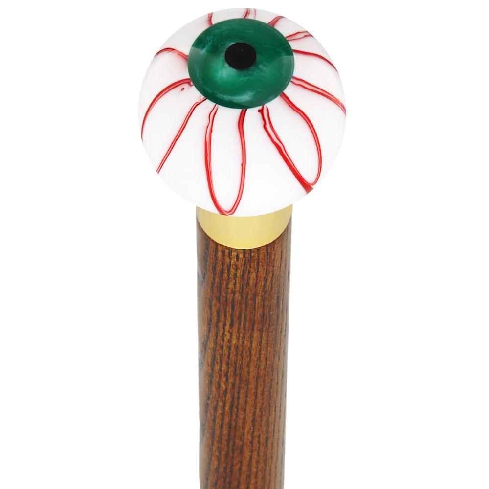 Green Iris Bloodshot Eye Round Knob Cane w/ Custom Color Ash Shaft & Collar Authentic Cheap Pice